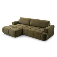 ECKSOFA VASTO Grün Geflochtener Stoff mit Schlaffunktion - Grün, Holz (261/152cm) - MASSENO