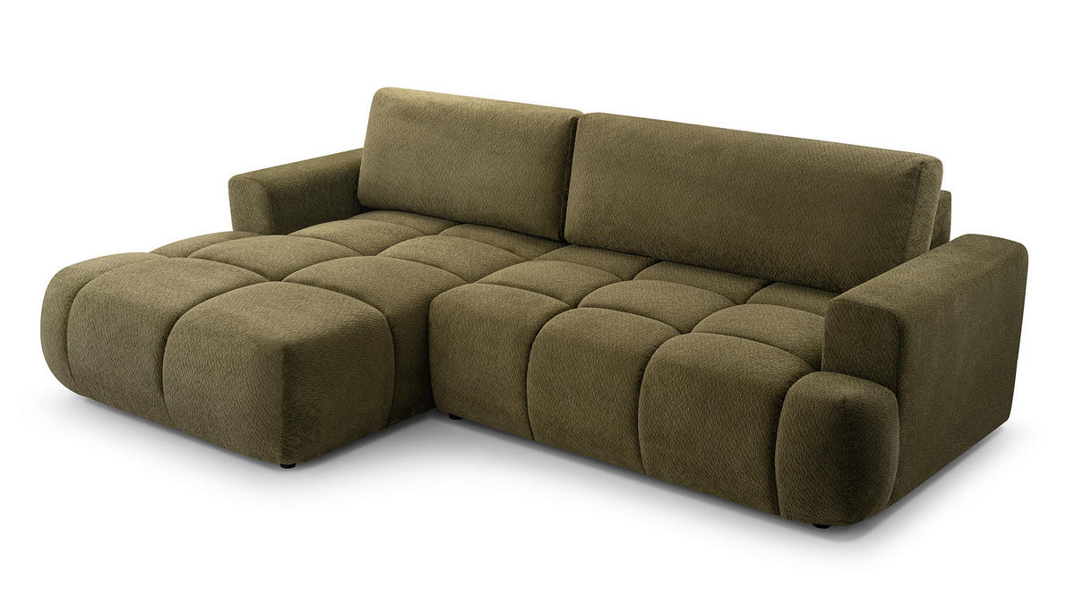 ECKSOFA VASTO Grün Geflochtener Stoff mit Schlaffunktion - Grün, Holz (261/152cm) - MASSENO