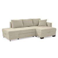 ECKSOFA Doppelbett mit Bettkasten, seitenverkehrt montierbar B247/T155/H87 cm, Liegefläche 183x207 cm, Cord Beige Grau / 15215 - Greige/Beige, Kunststoff/Textil (247/155cm) - luma-home