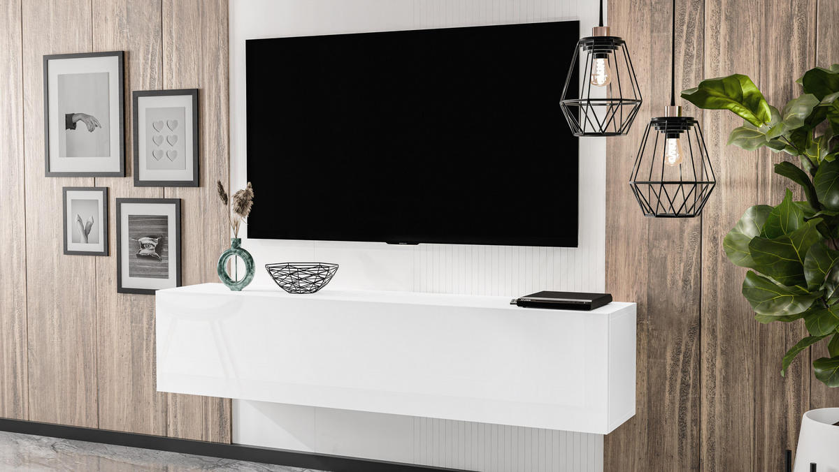 LOWBOARD ZIVOLLI 160 Weiß 160/34/40 cm – TV-Schrank für Wandmontage - Weiß, Holzwerkstoff/Kunststoff (160/34/40cm) - AX Living
