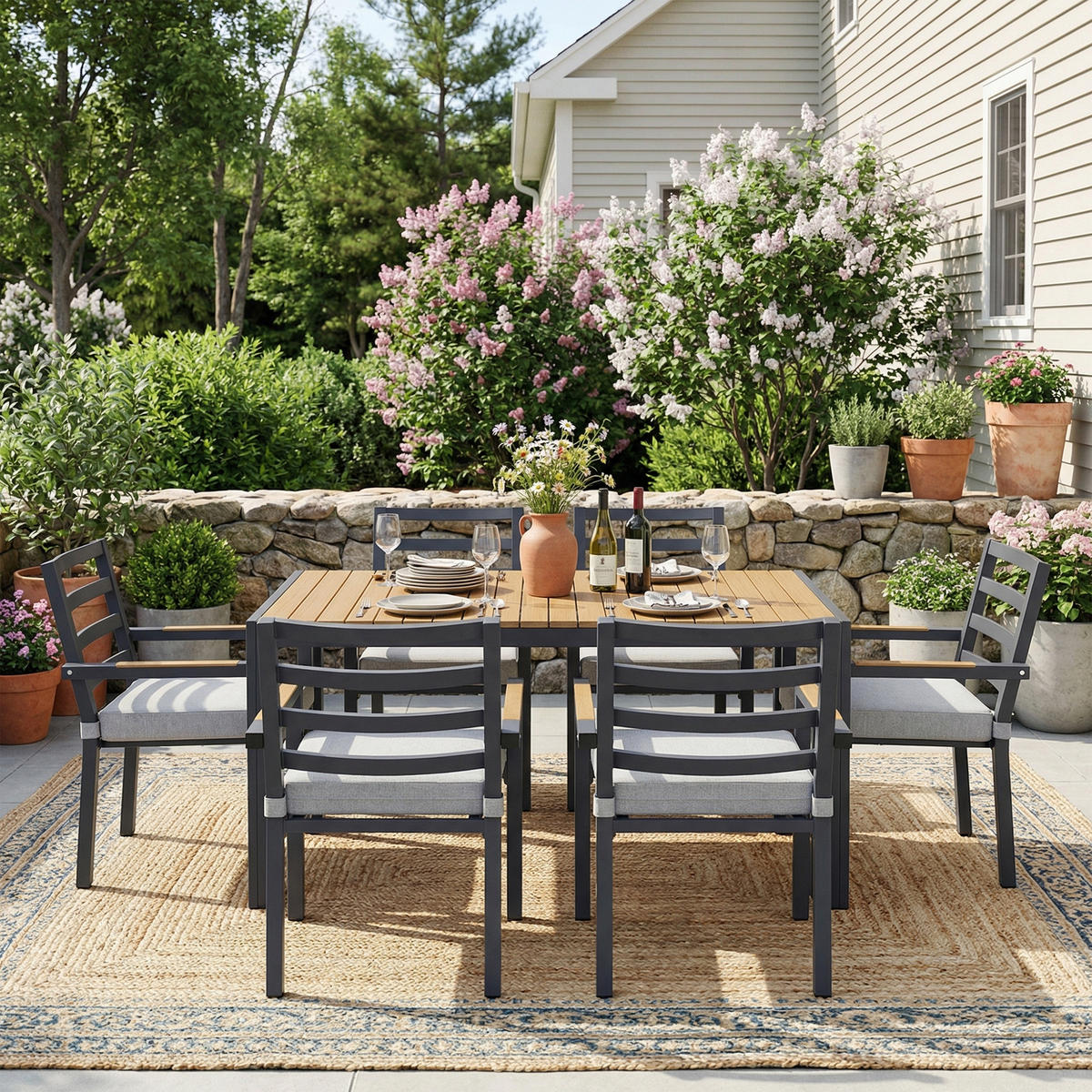 GARTEN Essgruppe 6-Sitzer 143.5×90×72 cm Industriestil, grau - Grau, Textil