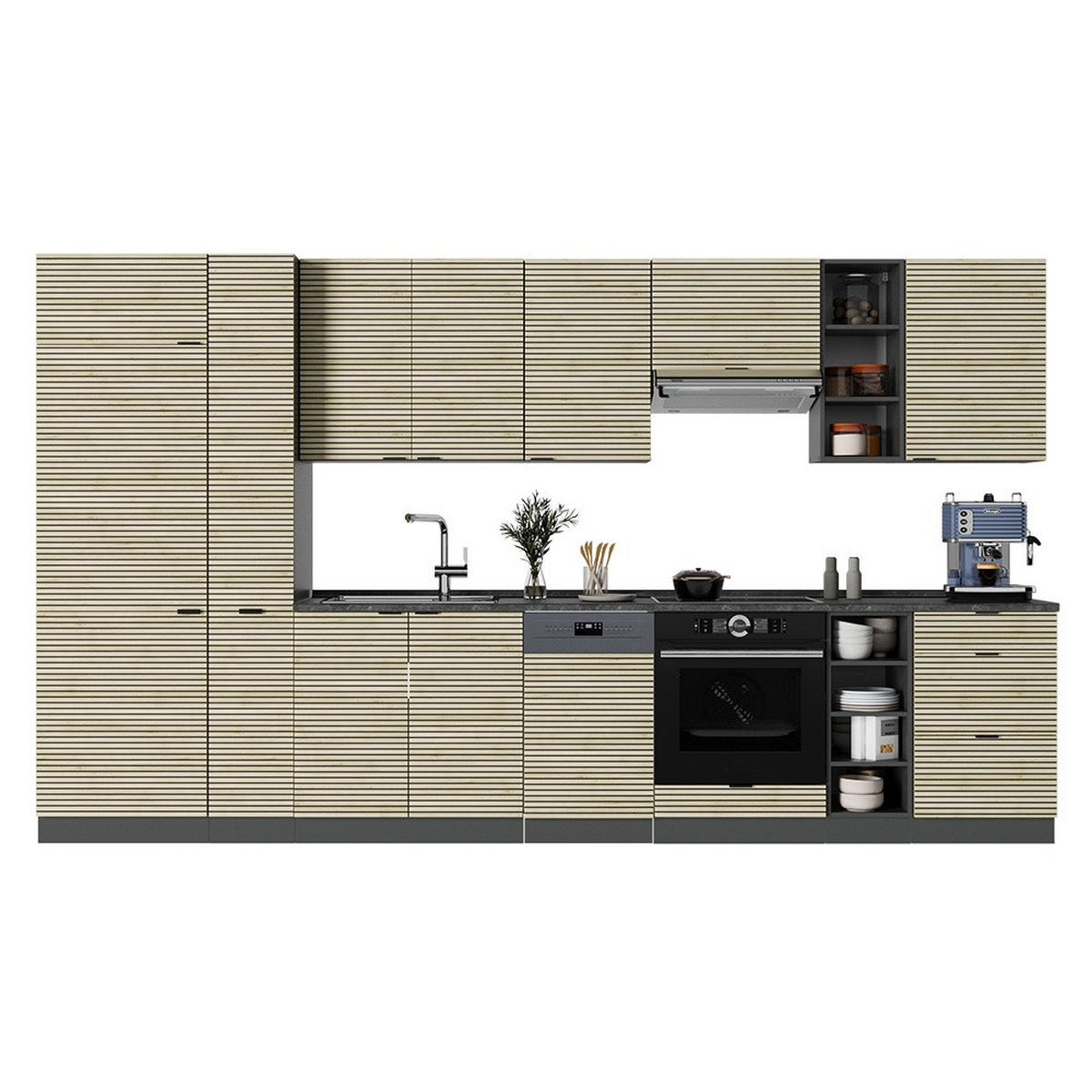 KUHINJSKI BLOK Fame-Line Hrast Panel/Antracit 355 cm , RP Hrast - boje hrasta/antracit, drvni materijal (355/206.8/60cm) - Vicco