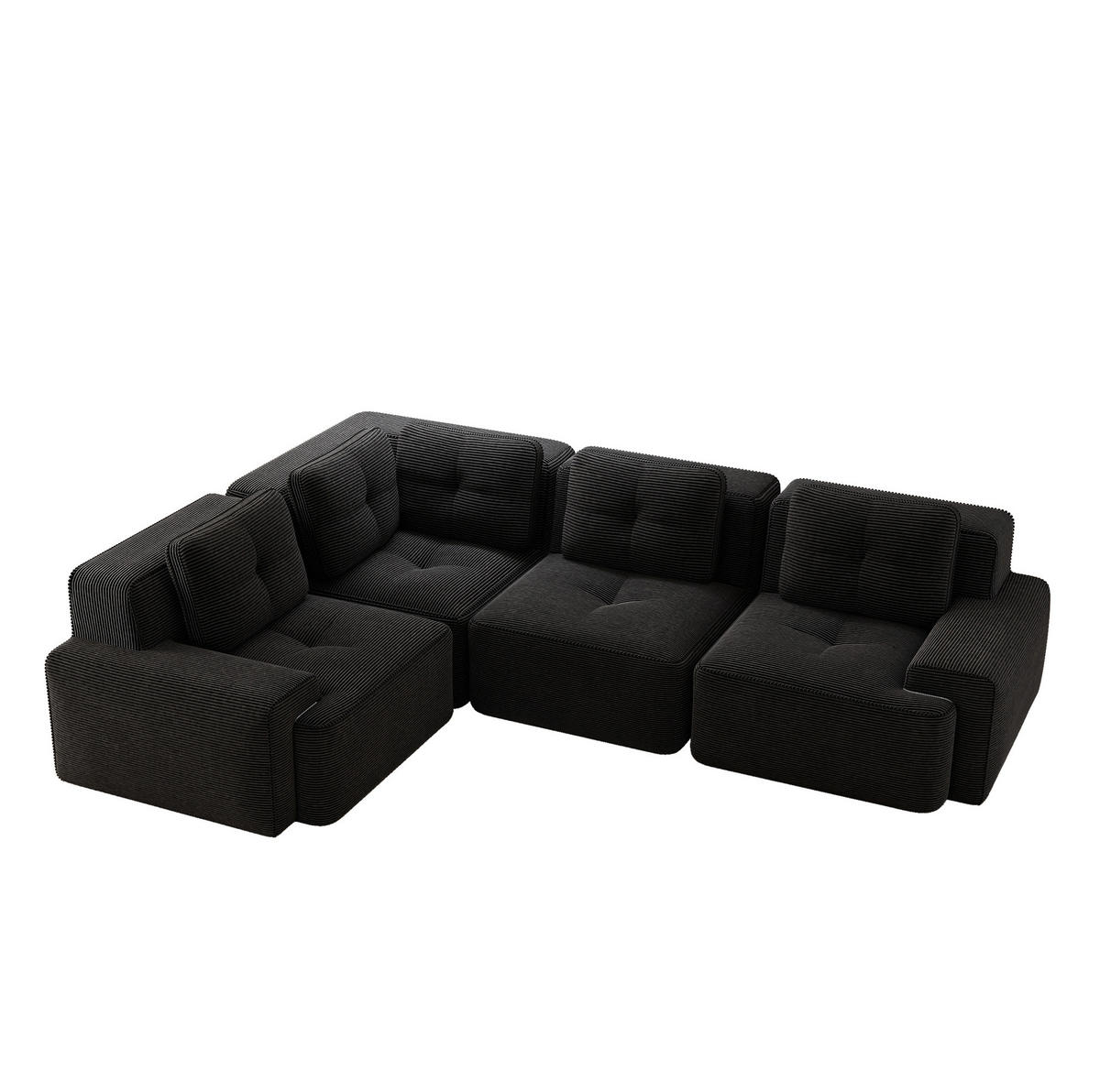 ECKSOFA aus Cord mit modularem Design Schwarz - Schwarz, Textil (104/382cm) - Modenvie
