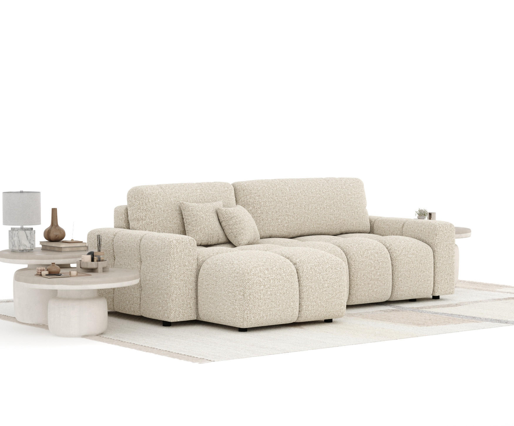 ECKSOFA MIT SCHLAFFUNKTION Ucci Beige Plüschstoff - Beige/Schwarz, Holz/Holzwerkstoff (233/142cm) - Maison de Reve