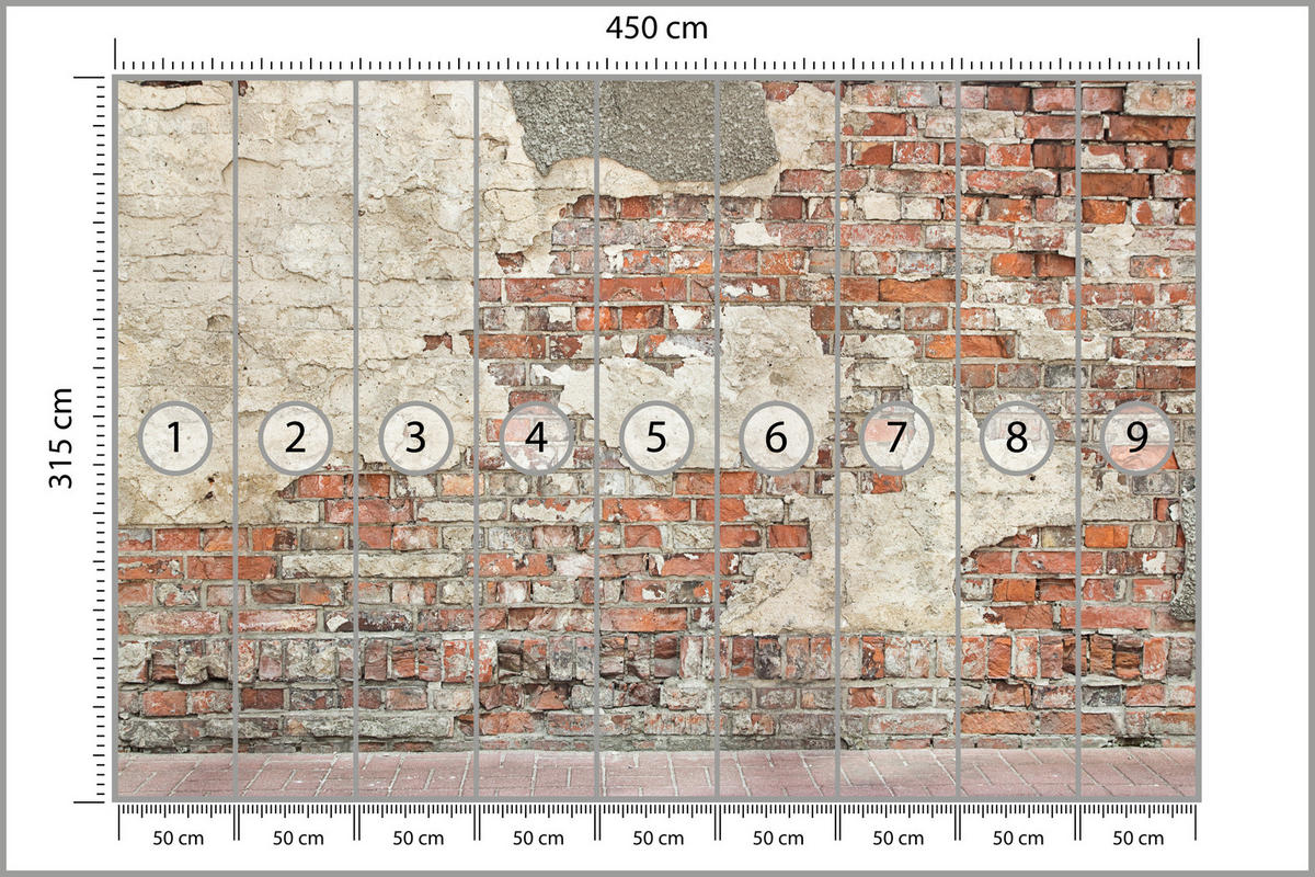 FOTOTAPETE für Wohnzimmer Alte Ziegelwand Rustikal 450x315 - Beige/Rot, Papier (450/315cm) - Muralo