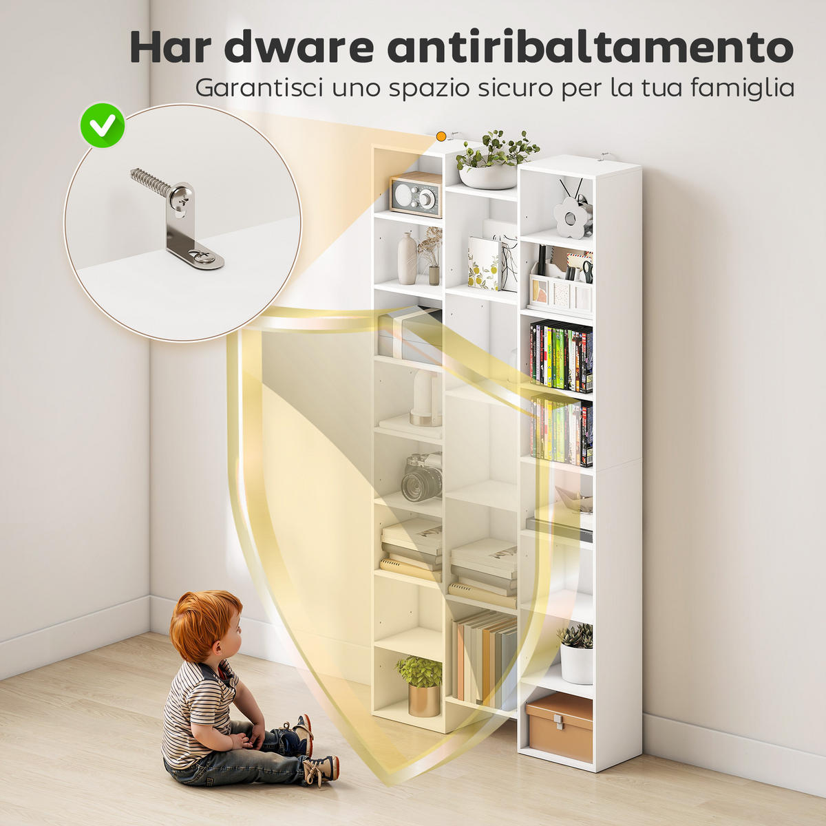 BÜCHERREGAL,21 Fächer 10 verstellbare Böden 181cm hoch,weiß - Weiß, Kunststoff (89.5/181/23.5cm) - Vallsero