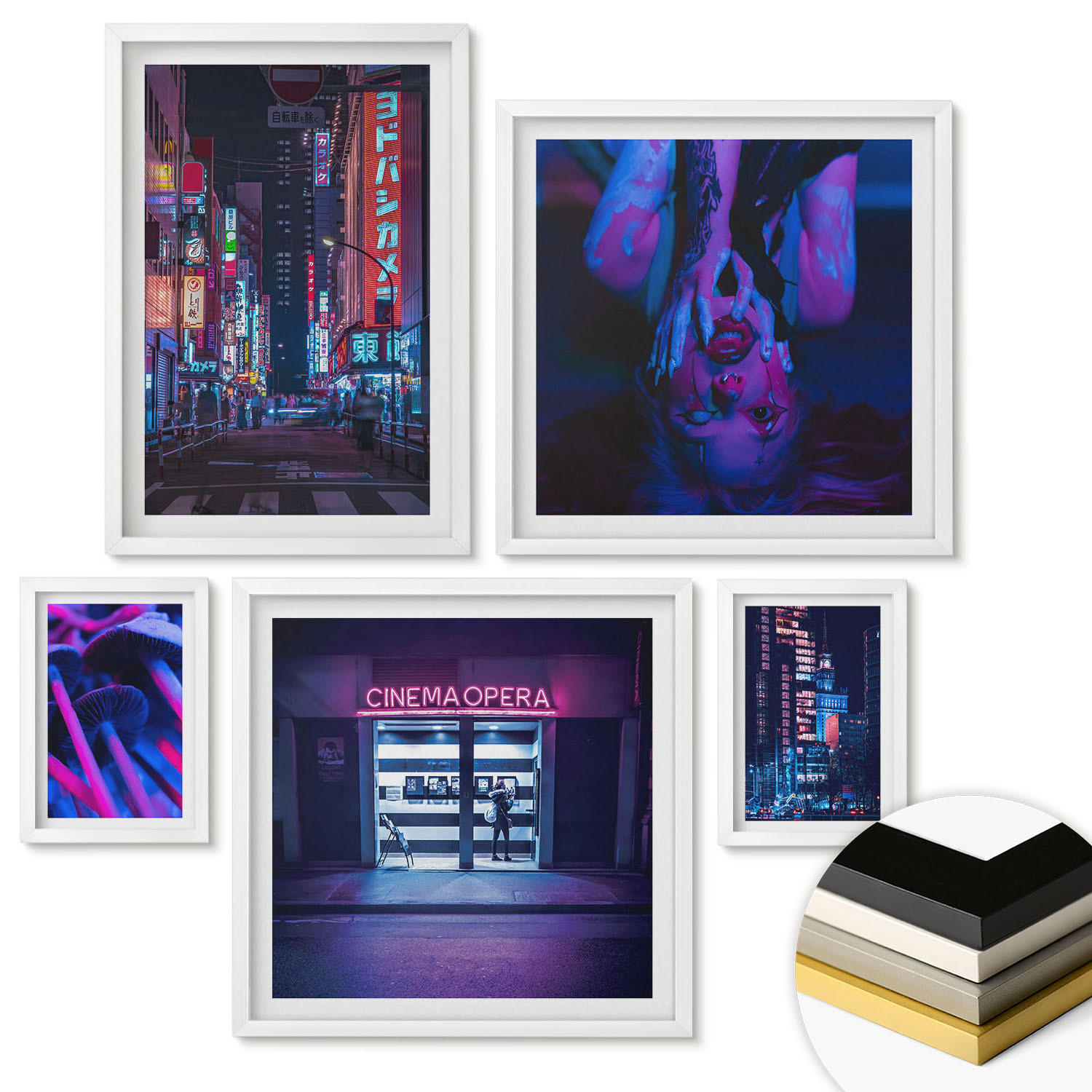 WANDBILDER 5er-Set - 50x50 cm & 20x30 cm & 40x60 cm Weißer Rahmen - Kosmische Sternenlandschaften - Weiß, Kunststoff (40/60cm) - ArtPrintCave