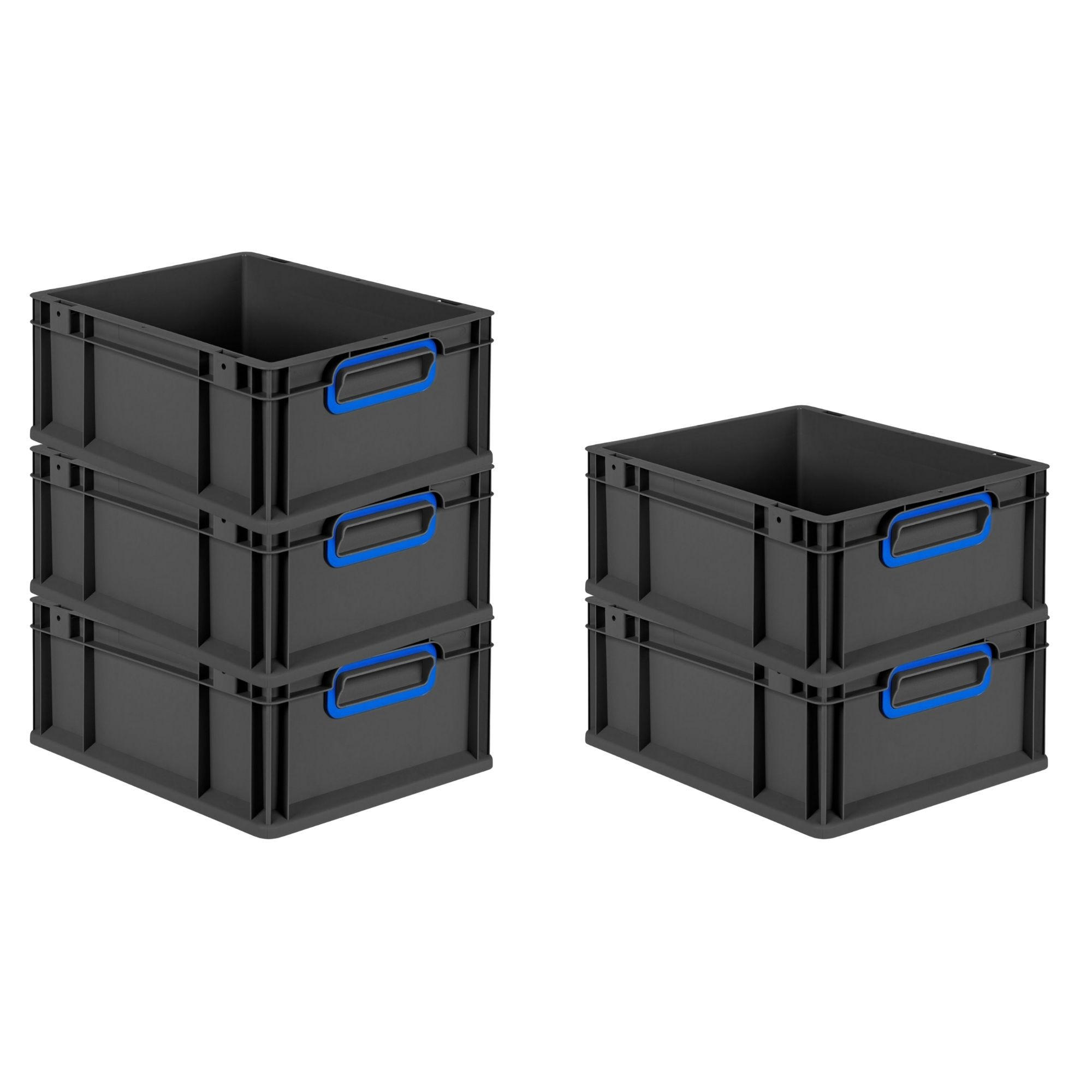 EUROBOX 5x NextGen Color 17x30x40 cm 16 Liter Griffe blau zu, Schwarz - Blau/Schwarz, Kunststoff (30/17/40cm) - PROREGAL