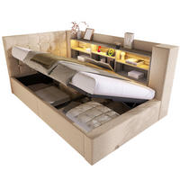 POLSTERBETT 90/190 cm Beige mit LED-Beleuchtung, Stauraum und USB- sowie Type-C-Anschlüssen - Beige, Textil (90/190cm) - Flora Grace