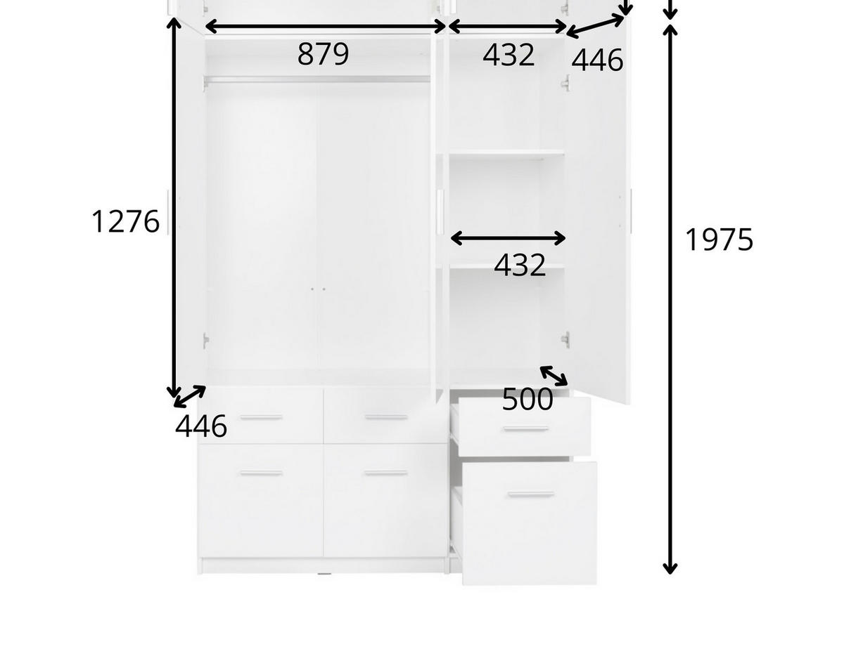 KLEIDERSCHRANK Weiß 136/197/52 - Weiß, Holzwerkstoff (136/197/52cm) - RAUMHIRSCH FURNITURE