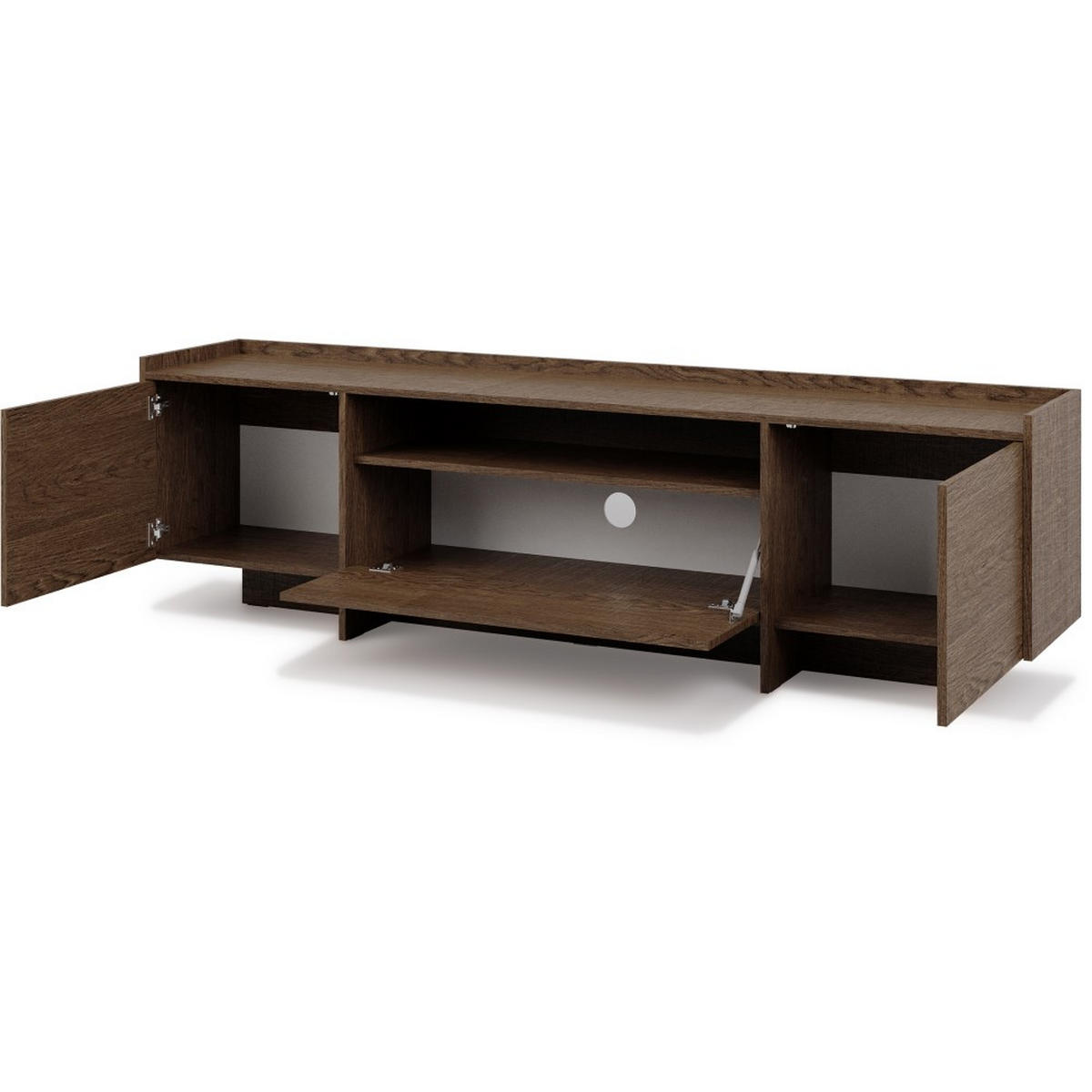 KOMMODE Juni + Lowboard im Japandi Stil, 200 cm, Baltic Storm eiche - Dunkelbraun, Holzwerkstoff (200/90/38cm) - Beautysofa