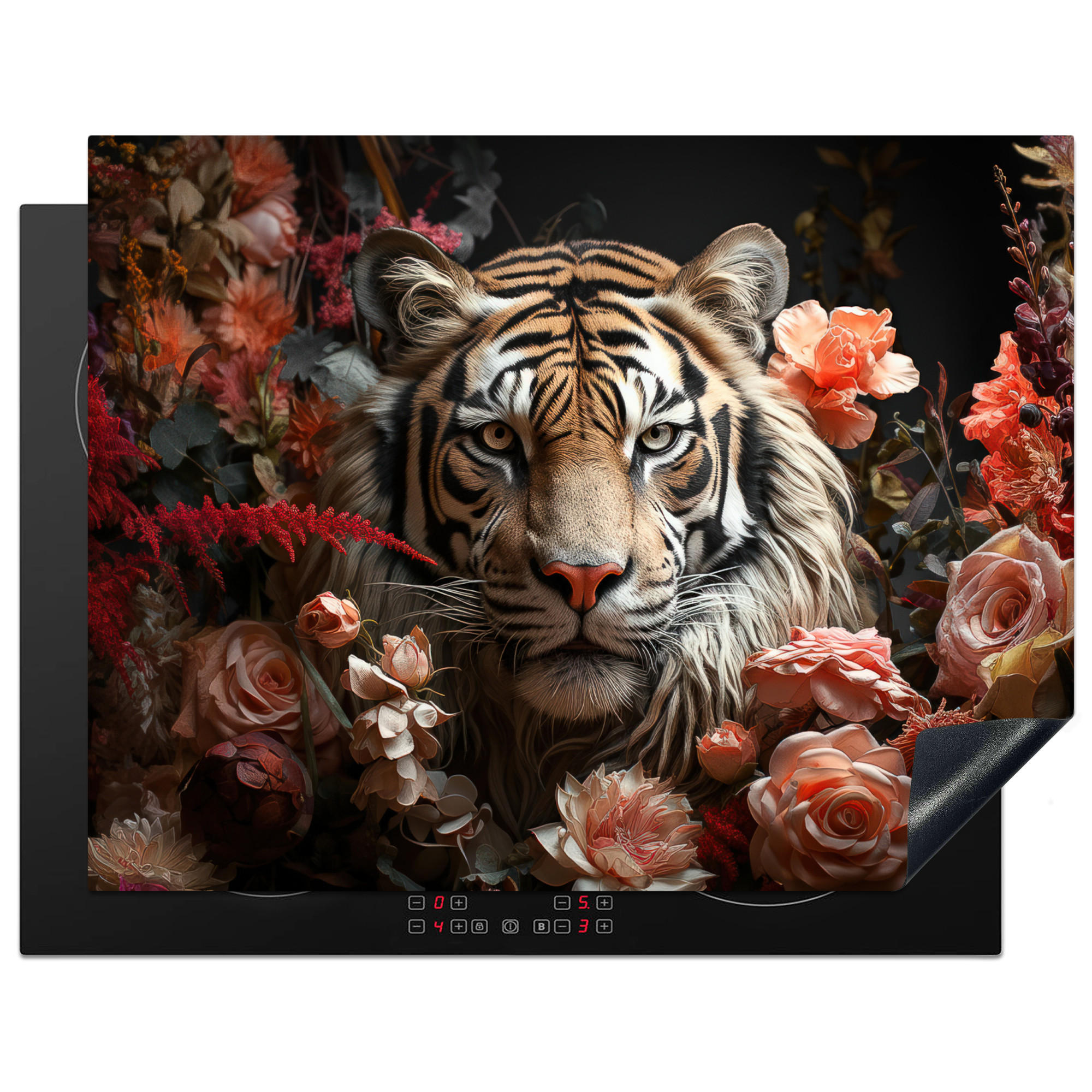 HERABDECKPLATTE - Tiger - Tier - Natur - Floral - Botanisch - 80x55 - Orange, Kunststoff (80/55/0.2cm) - MuchoWow