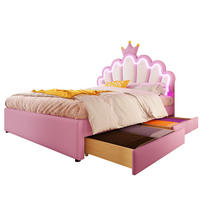 KINDERBETT 140/200 cm aus PU mit verstellbarem Kopfteil, LED-Ambientelicht und 2 Schubladen, Rosa - Rosa, Kunststoff (140/200cm) - Redom
