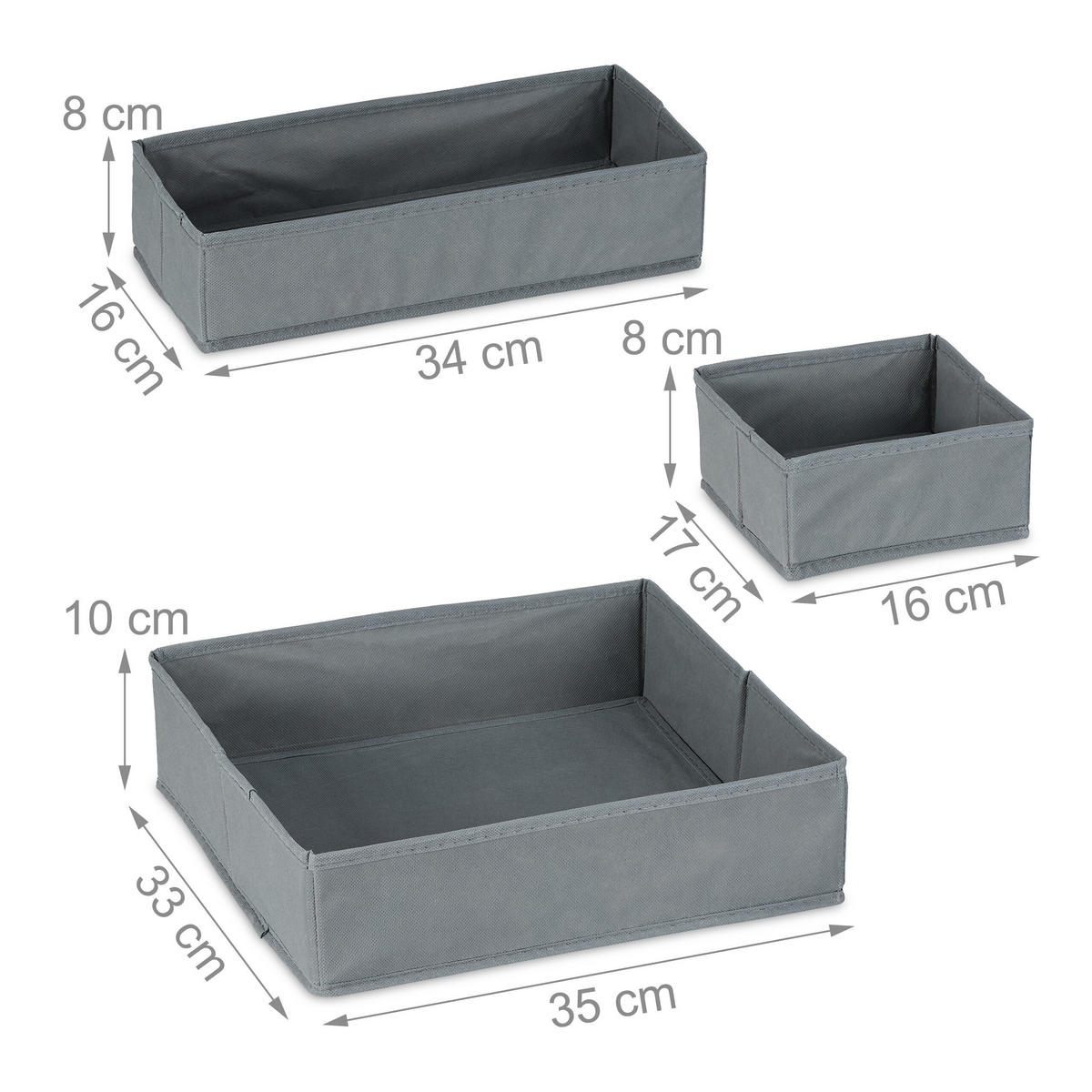4-DIELNY organizér na zásuvky - sivá, textil (35/10/33cm) - Relaxdays