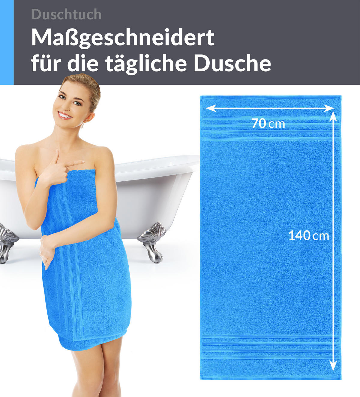 DUSCHTUCH London Capri Blau 2er Set 70x140 - Pastellblau, Textil (70/140cm) - Lashuma