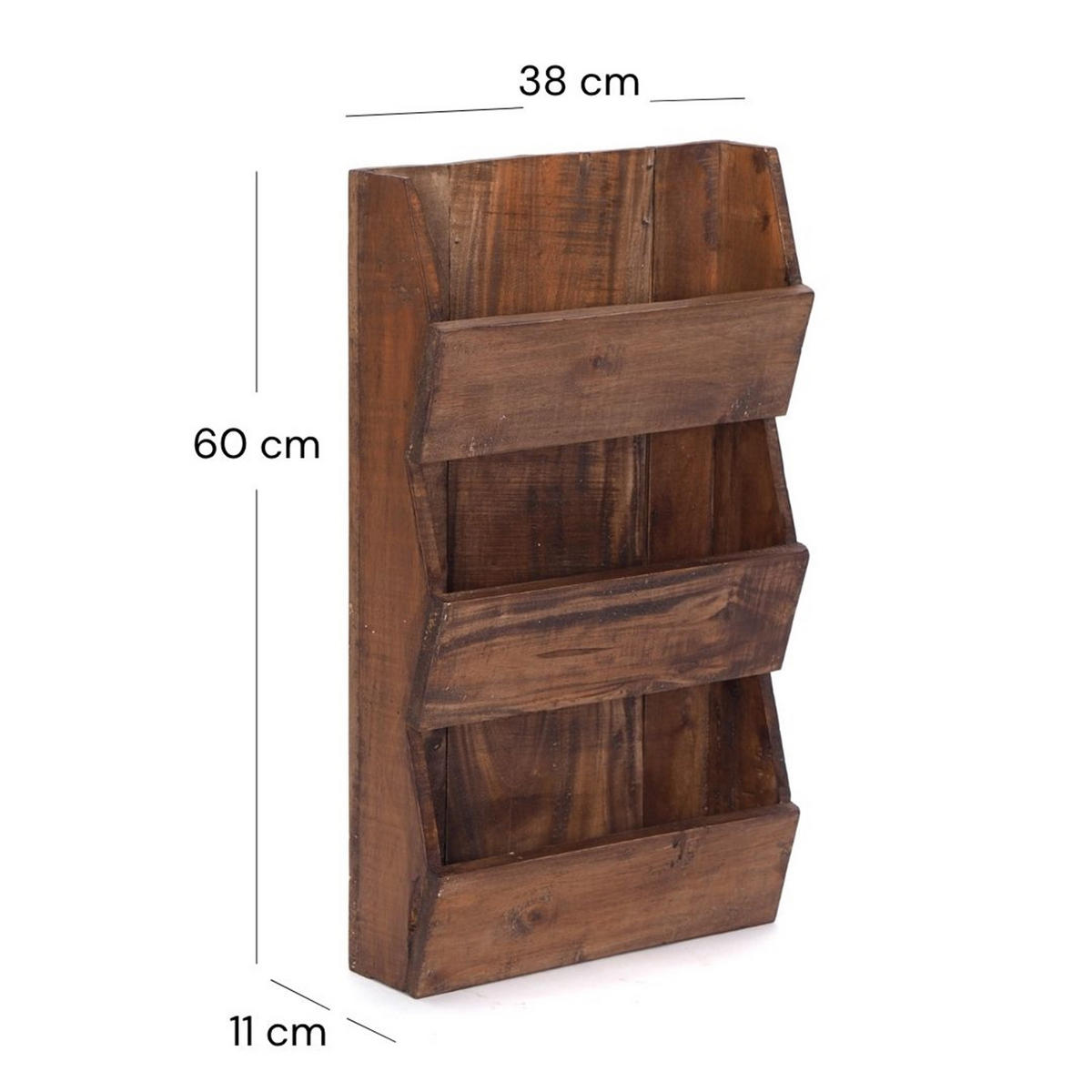 ZEITUNGS-WANDREGAL NEWS 60 Mahagoni Massivholz, 3 Fächer 02 hellbraun - Hellbraun, Holz (38/60/11cm) - DESIGN DELIGHTS