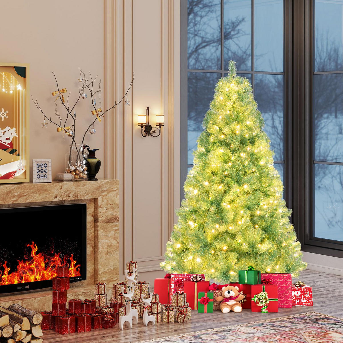 WEIHNACHTSBAUM Tannenform mit warmweißen LEDs 180 cm fruchtgrün - Grün, Metall (180cm) - COSTWAY