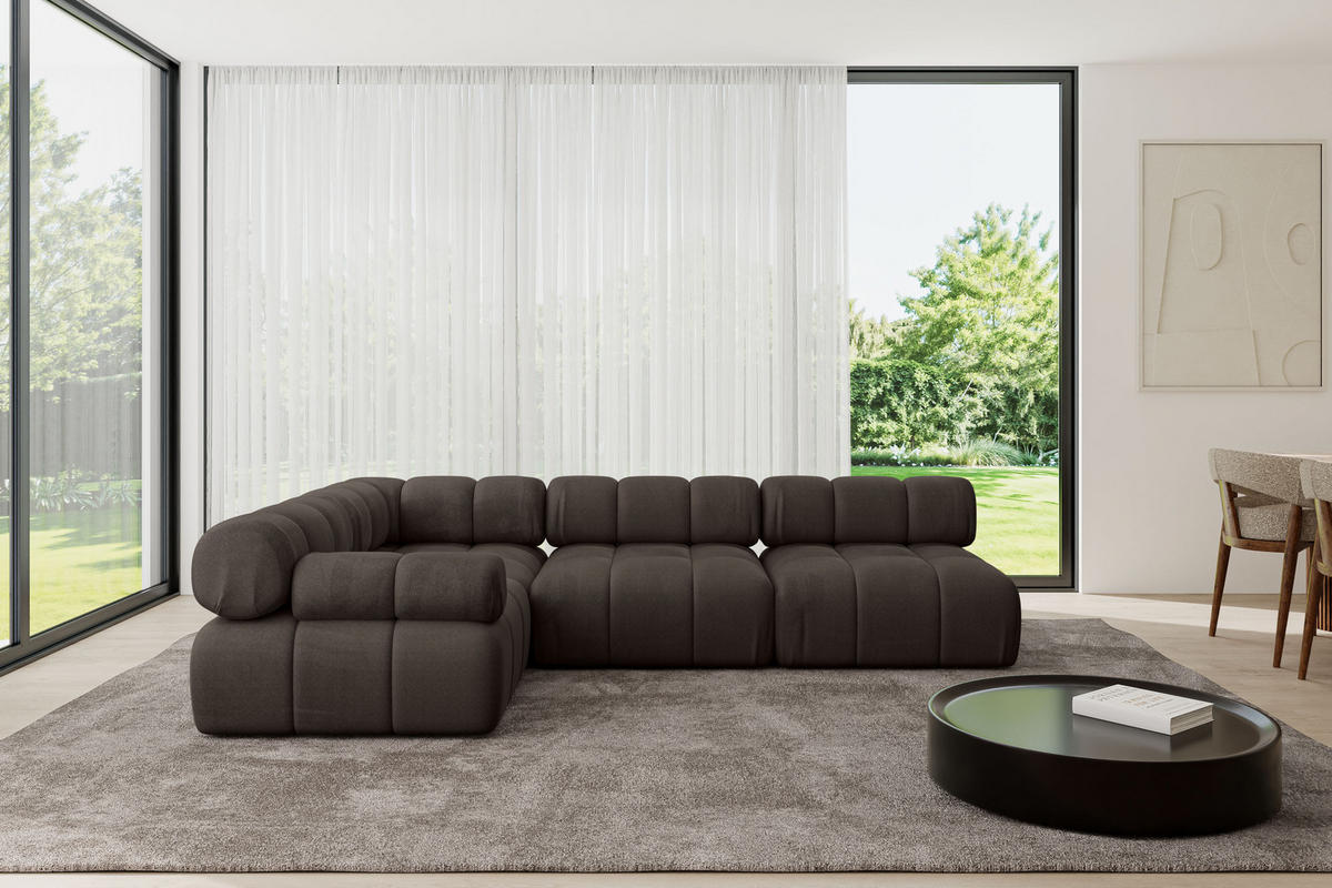 ECKSOFA modulares Sofa Mende-L2 - 285x190x70 cm Braun Velours - Braun, Holzwerkstoff/Textil (285/190cm) - ALTDECOR