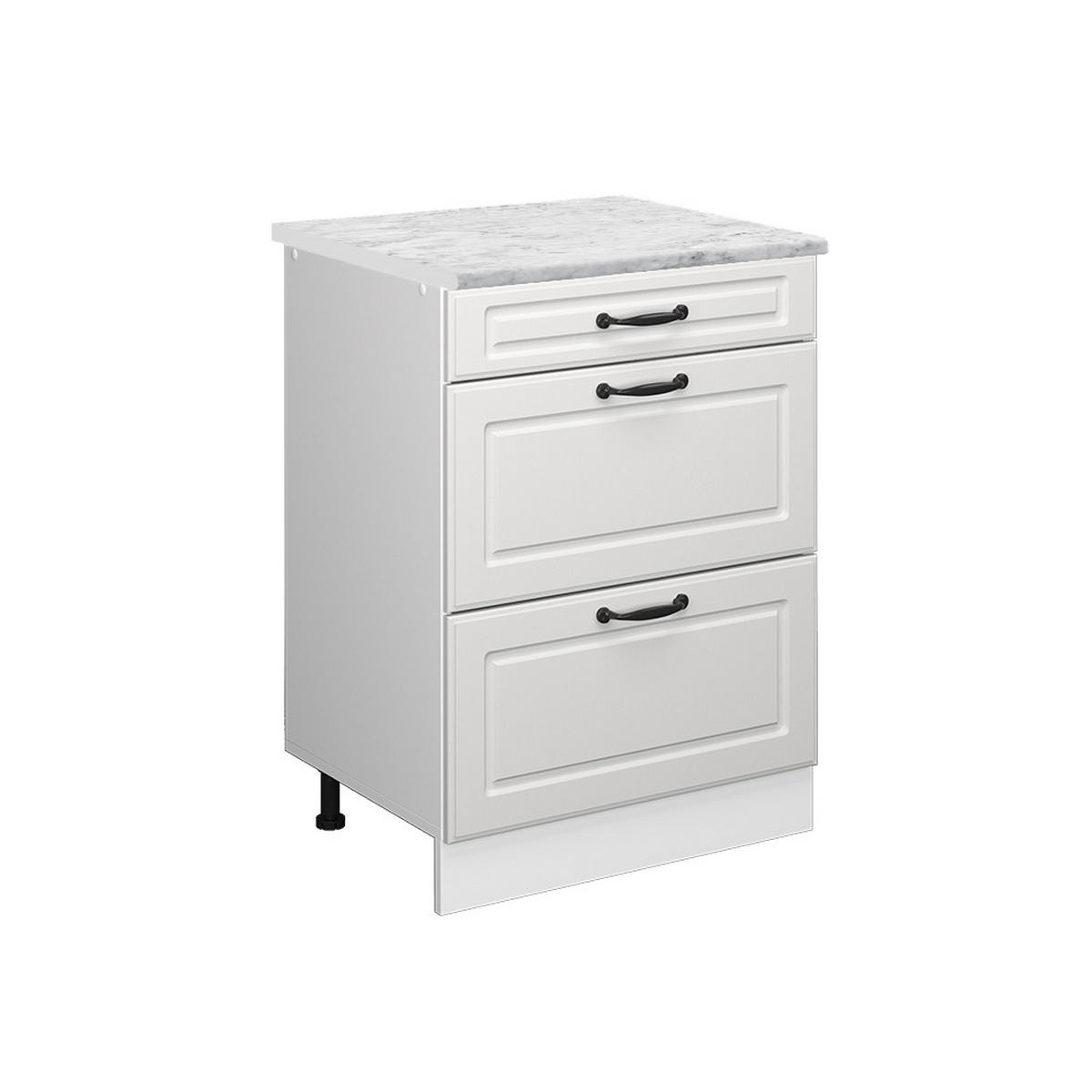 SCHUBLADENSCHRANK R-Line Weiß Landhaus 60 cm AP Marmor - Weiß, Holzwerkstoff (60/81.6/60cm) - Vicco