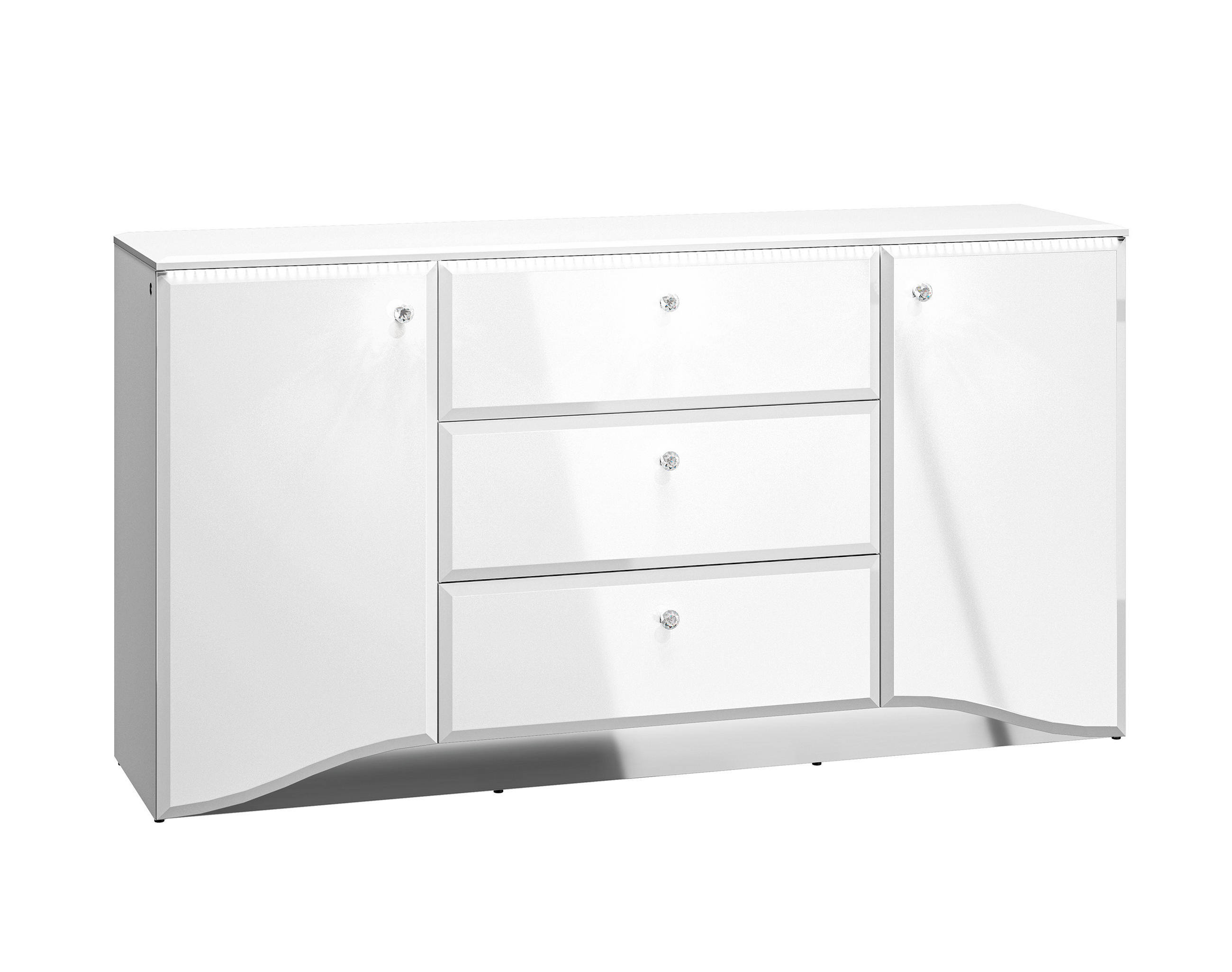 SIDEBOARD Glamour weiß / weiß hochglanz 160 / 41 / 85cm - Weiß Hochglanz/Weiß, Glas/Holz (160/85/41cm) - Feldmann-Wohnen