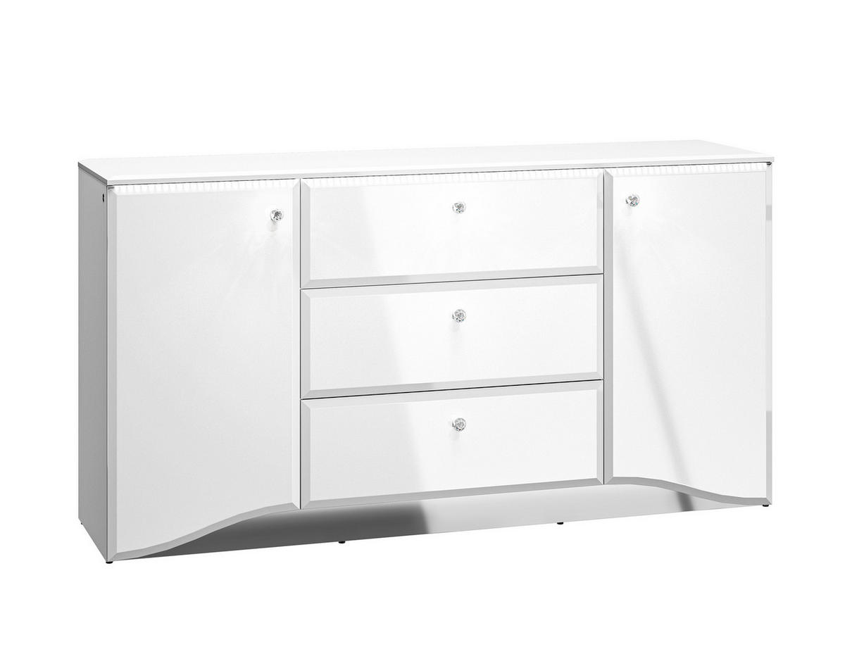 SIDEBOARD Glamour weiß / weiß hochglanz 160 / 41 / 85cm - Weiß Hochglanz/Weiß, Glas/Holz (160/85/41cm) - Feldmann-Wohnen