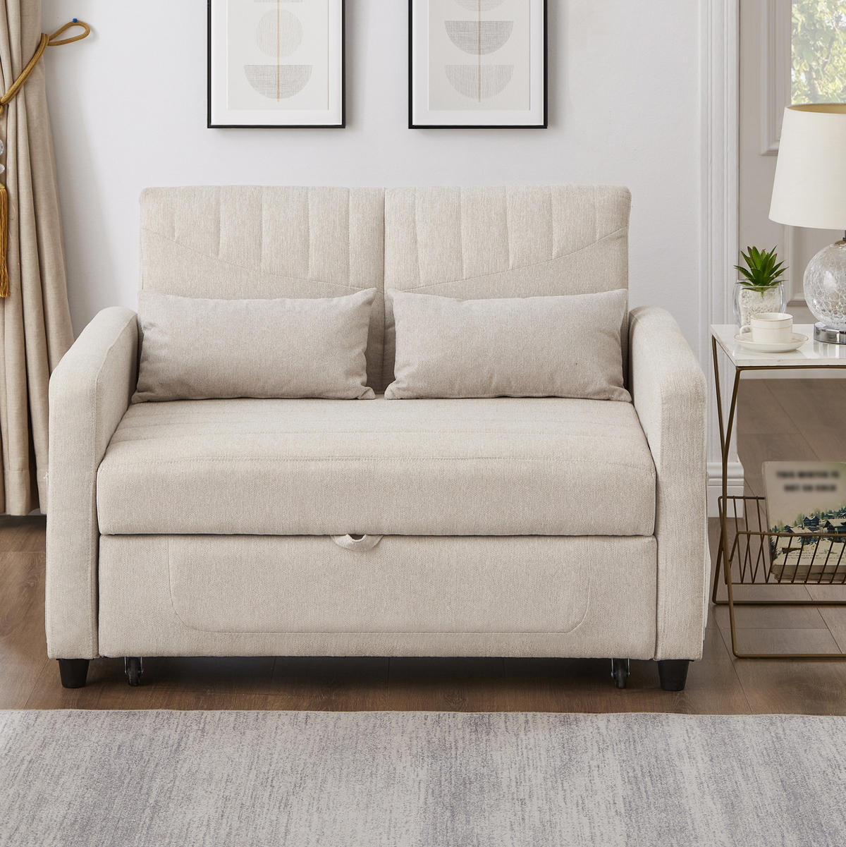 SOFABETT mit Schlaffunktion 166x95 cm Baumwoll-Leinen Beige - Beige, Metall (77/82.5/114cm) - Meubliv