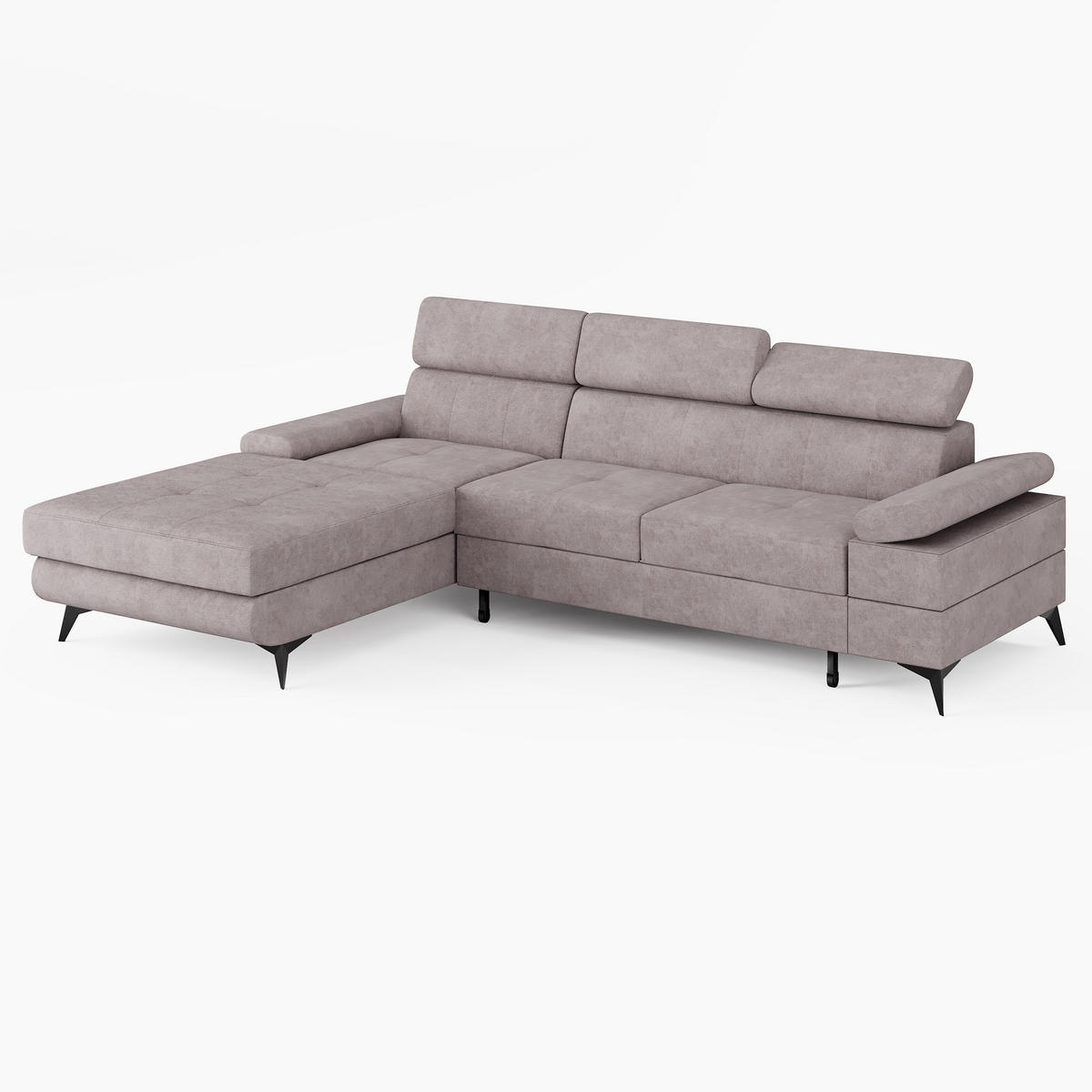 ECKSOFA VENTO Links Schwarz Velours Premium L-Form Couch mit Schlaffunktion & Bettkasten - Schwarz, Holz (190/261cm) - Barchello