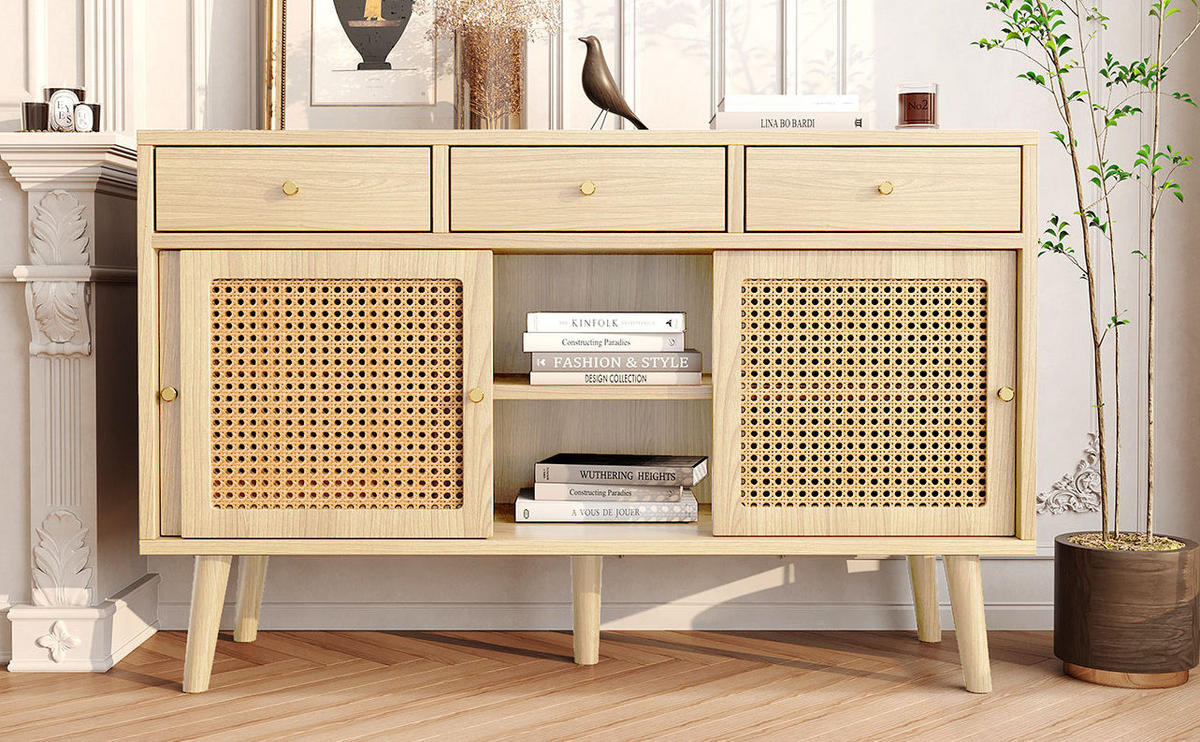 SIDEBOARD 120/40/78 cm s 3 zásuvkami a 3 dvierkami, nastaviteľné police, FSC certifikát, Dub - farba duba, kompozitné drevo (40/78/120cm) - Redom