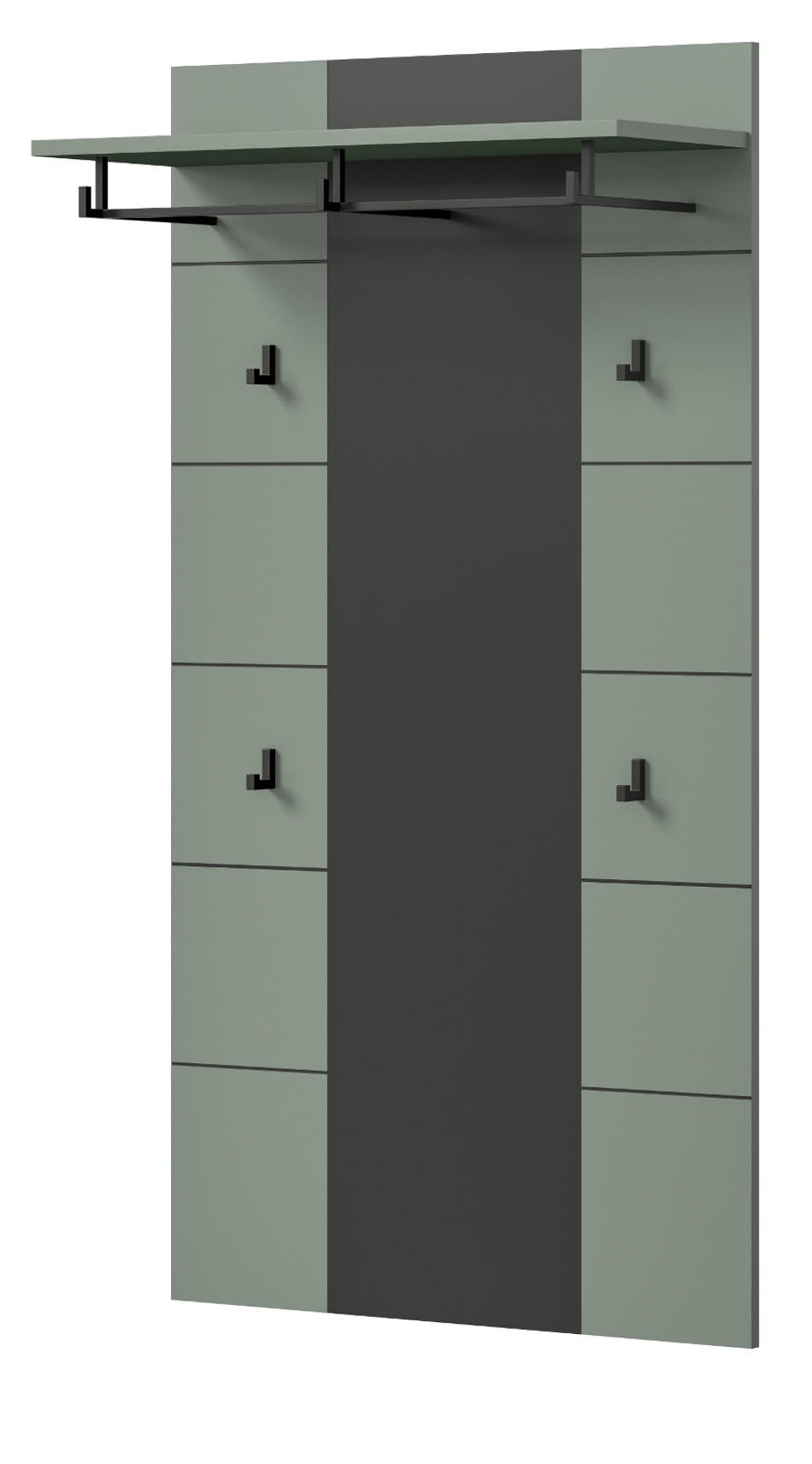 GARDEROBENPANEEL Salbei und Grau, Wandgarderobe 80 x 141 cm, Cooper - Salbeigrün/Dunkelgrau, Holzwerkstoff (80/141/29cm) - Inn.Furn