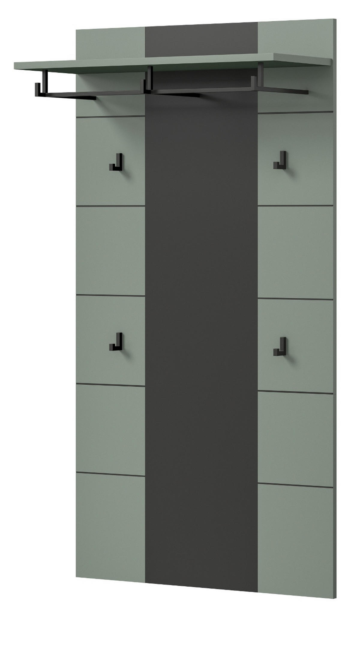 GARDEROBENPANEEL Salbei und Grau, Wandgarderobe 80 x 141 cm, Cooper - Salbeigrün/Dunkelgrau, Holzwerkstoff (80/141/29cm) - Inn.Furn
