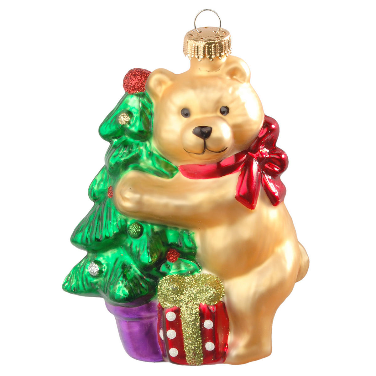 CHRISTBAUMSCHMUCK Bär Teddy mit Geschenkbox Mehrfarbig 11cm (Glas / 1 Stk.) - Multicolor, Glas (8/11/5cm) - Krebs Glas Lauscha