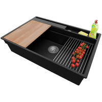 SPÜLBECKEN Oslo, 2-er set Schwarz Metallic 78/53 cm, 1 Becken + Ablauf-Set ab 80er Unterschrank - Chromfarben/Schwarz Hochglanz, Kunststoff (78/20/53cm) - Primagran