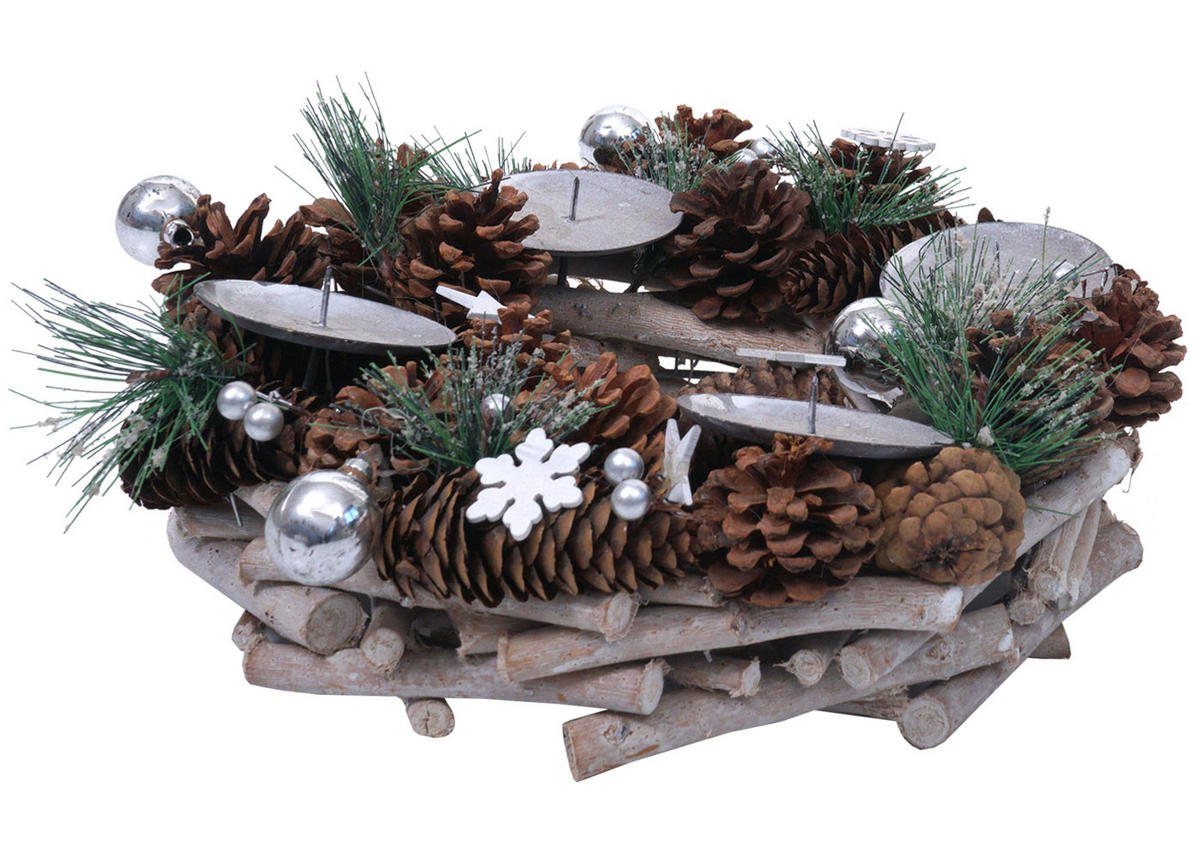 ADVENTSKRANZ MIT KERZEN Braun - Braun, Holz (10cm) - MCW
