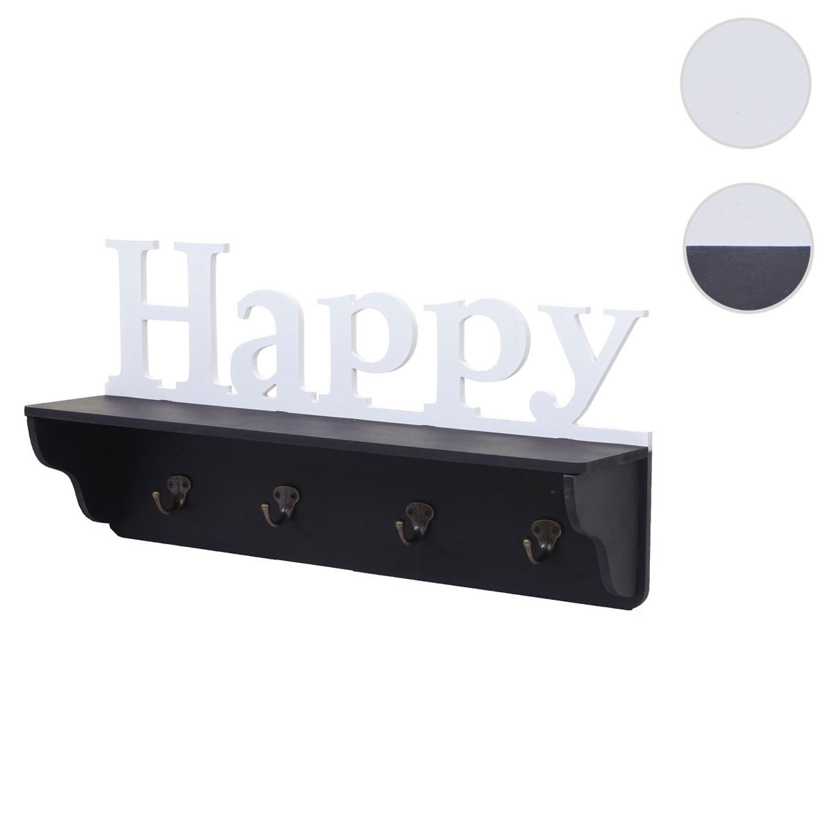 WANDGARDEROBE HAPPY 4 HAKEN Schwarz, Reinweiß - Schwarz/Weiß, Holz (60/30/13cm) - MCW