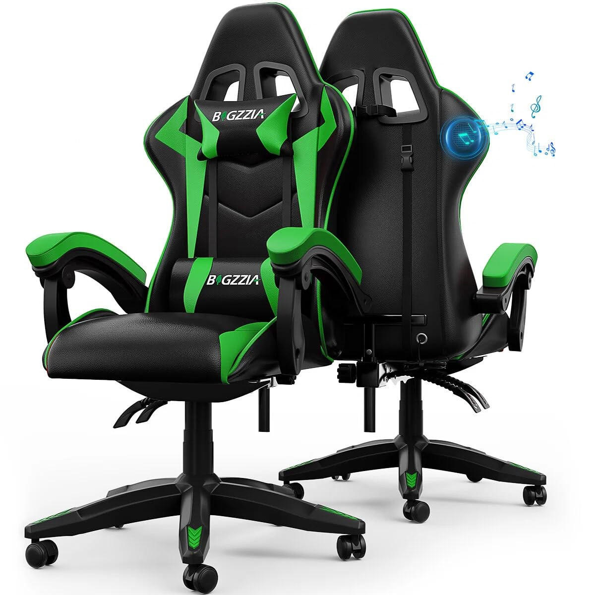 GAMINGSTUHL Schwarz-Grün mit Bluetooth Lautsprechern ergonomisch höhenverstellbar - Grün, Metall (66/124/58cm) - Rattrix