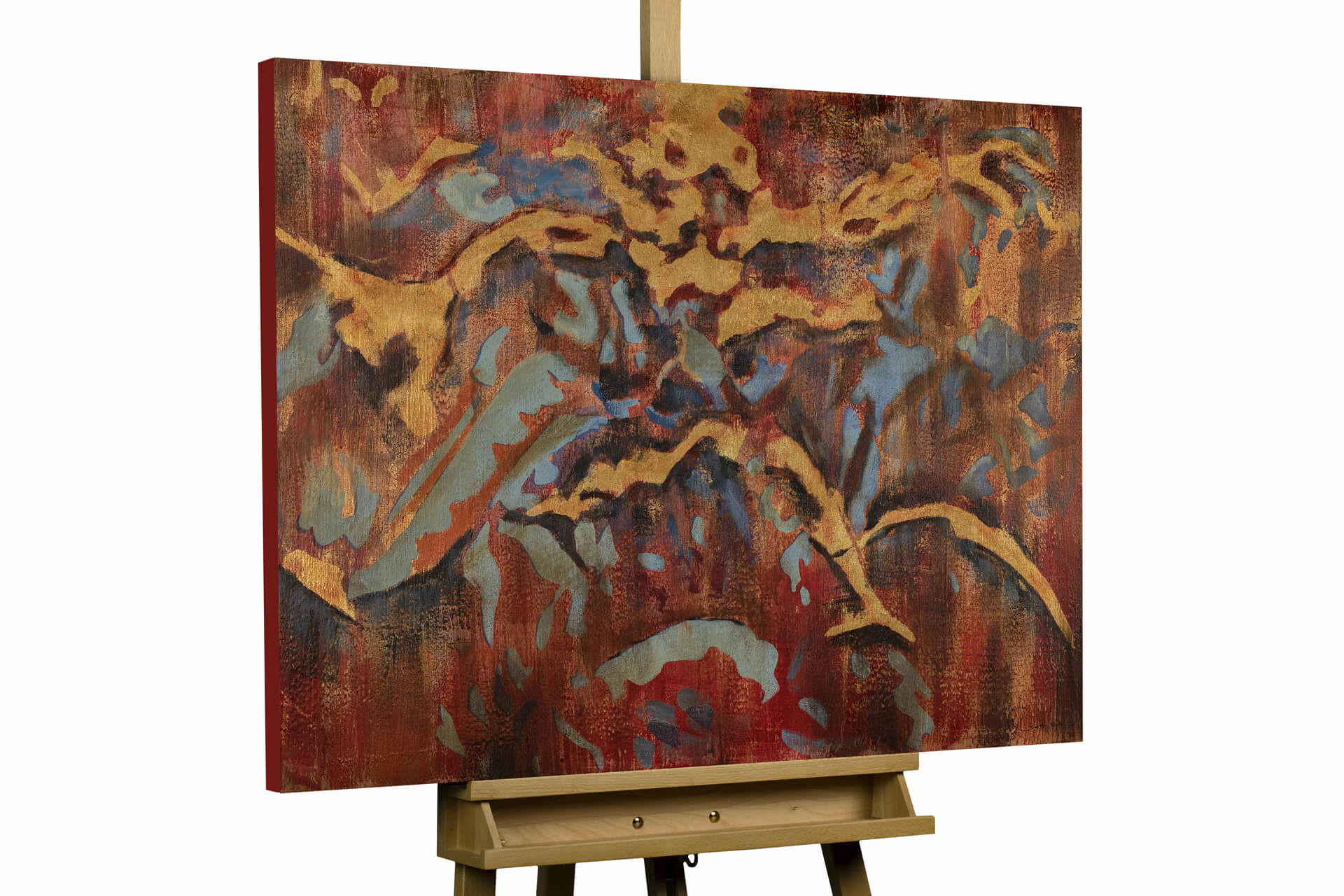 ACRYLBILD HANDGEMALT 100/70 cm - Blau/Rot, Holz/Textil (2.05/70cm) - KUNSTLOFT