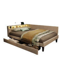 ČALOUNĚNÁ postel 140/200 cm béžová se zásuvkami a USB porty - béžová, dřevo (140/200cm) - SHOPENTRA