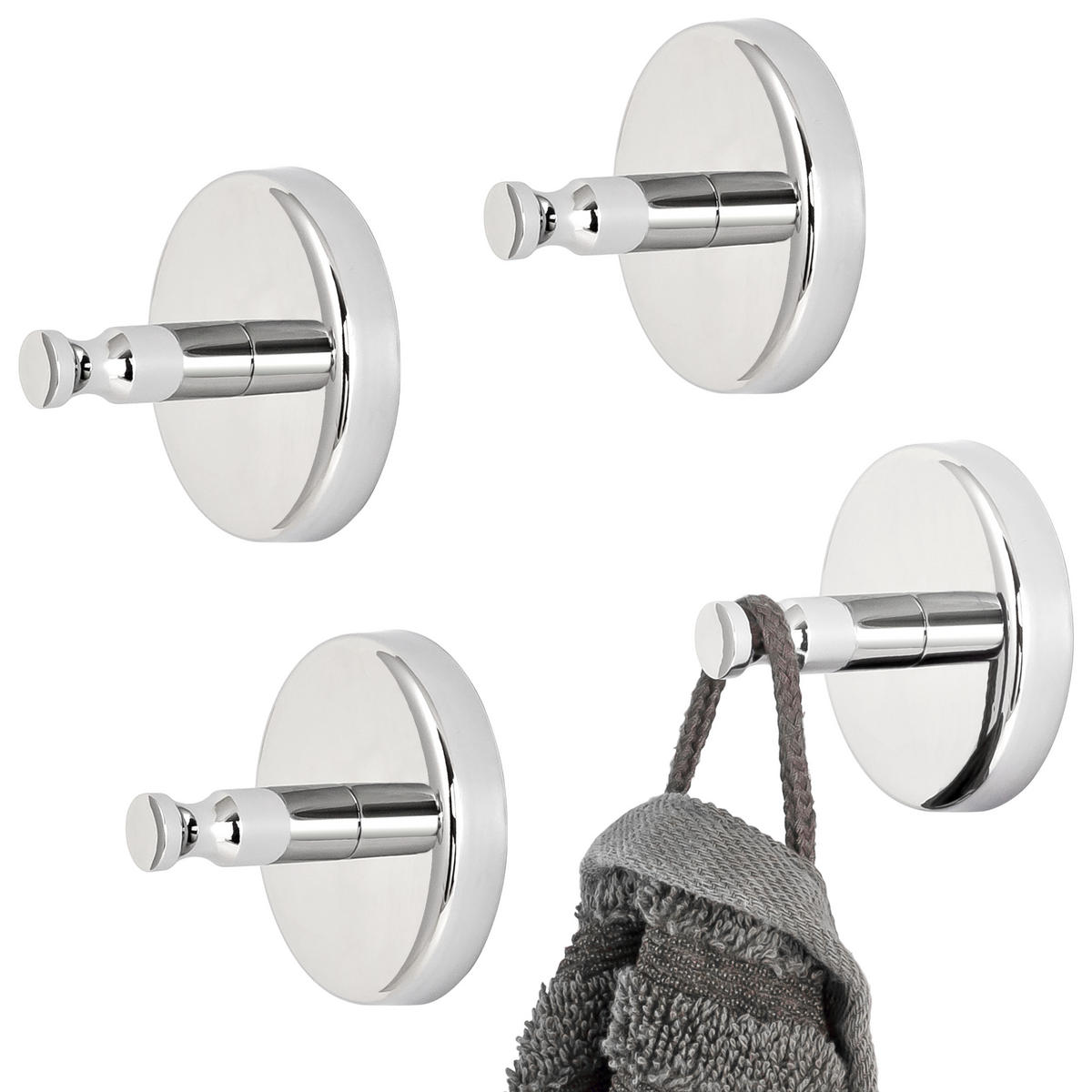 HANDTUCHHAKEN LUCENTE 4er Set, Edelstahl verchromt - Chromfarben, Metall (6/4.5/6cm) - bremermann