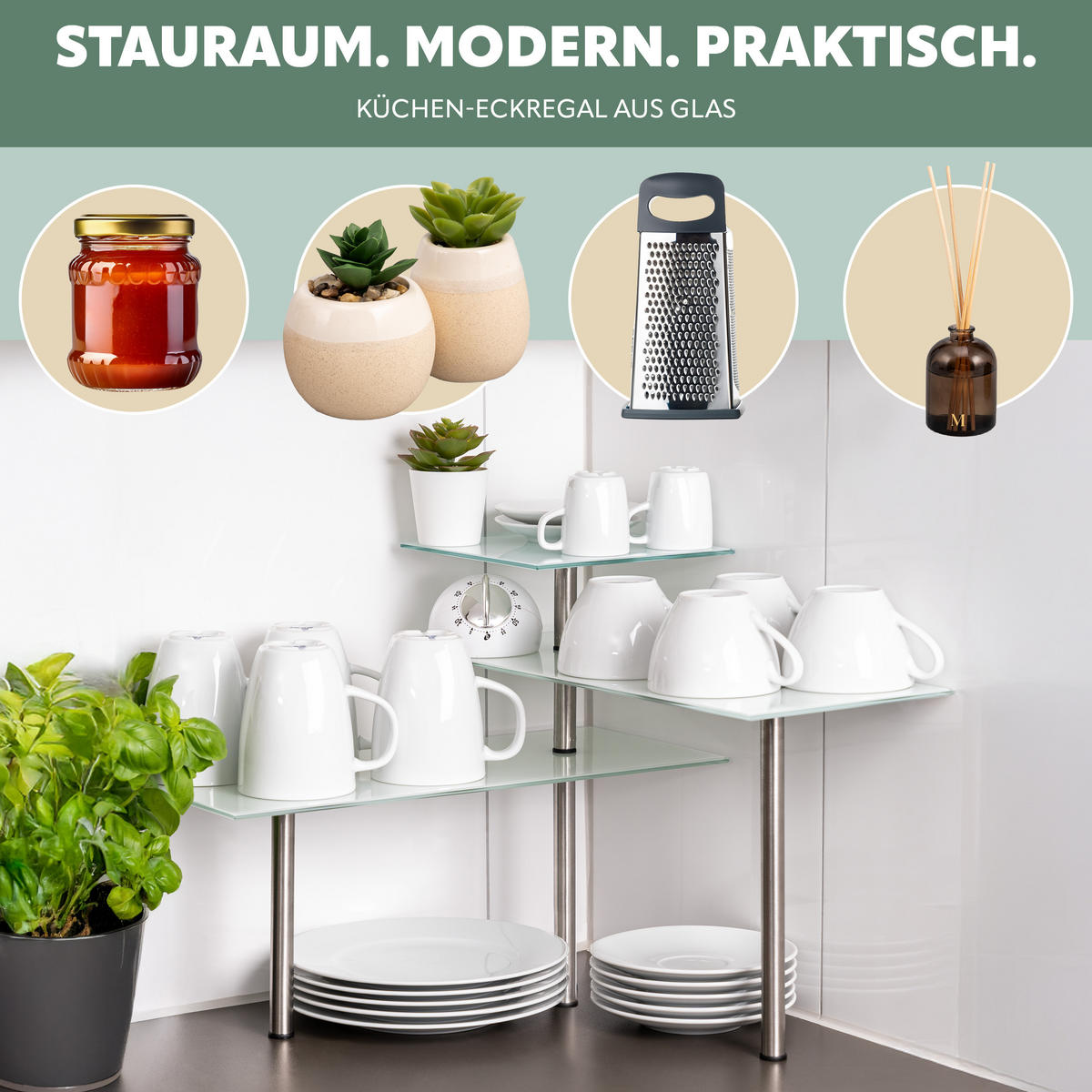 ECKREGAL, weiß - Weiß, Glas (45/35/42cm) - bremermann