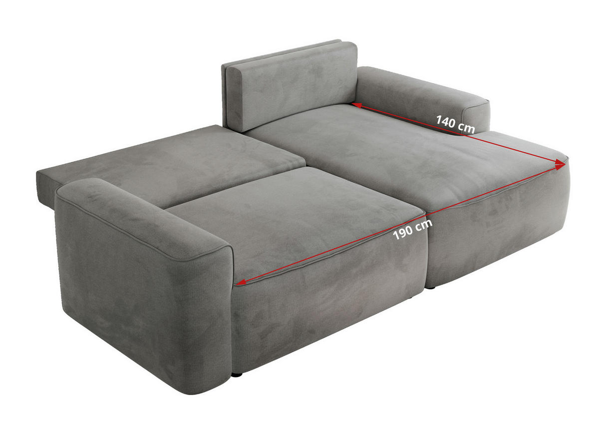 ECKSOFA BELLUNO L Hellgrau Velvet - Links - Hellgrau/Schwarz, Textil (144/233cm) - MKS