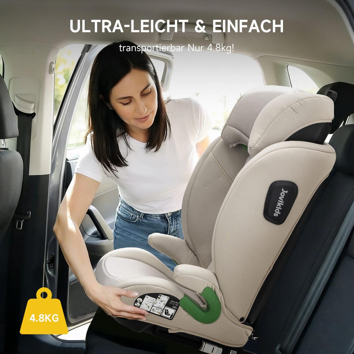 AUTOKINDERSITZ Kindersitzerhöhung i-Size R129& Verstellbare Kopfstütze - Weiß, Textil (44/80/46cm) - Gisaae