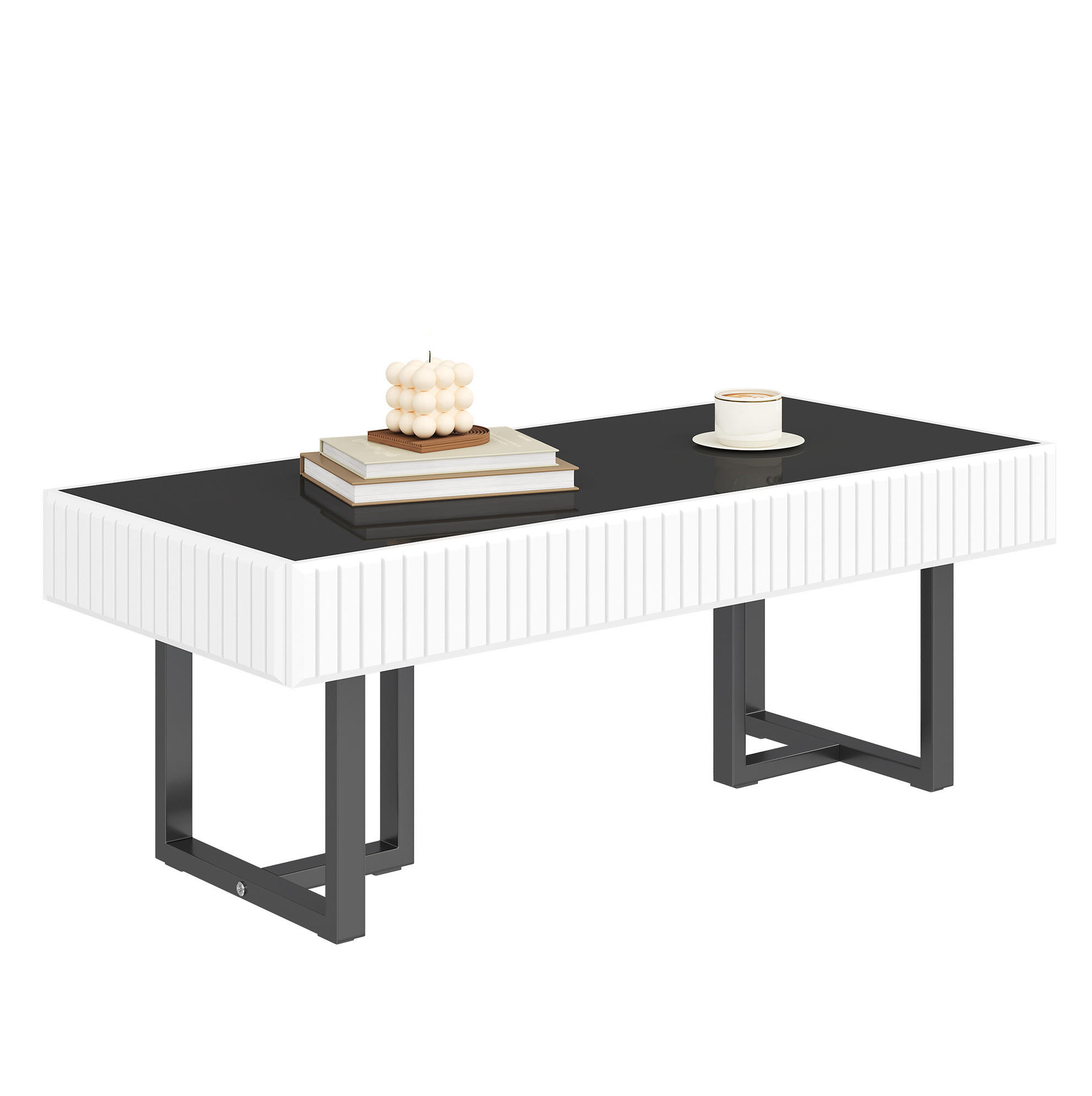 COUCHTISCH Hochglanz 110 x 50,5 x 41 cm Schwarz-Weiß - Schwarz, Metall (110/50.5/41cm) - Meubliv