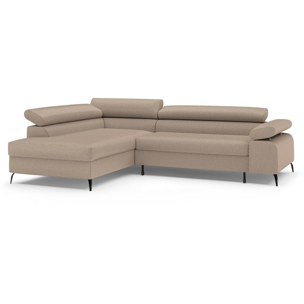 ECKSCHLAFSOFA Mellow mit Bettkasten, Hellbraun, links - Hellbraun/Schwarz, Textil (270/205cm) - Beautysofa