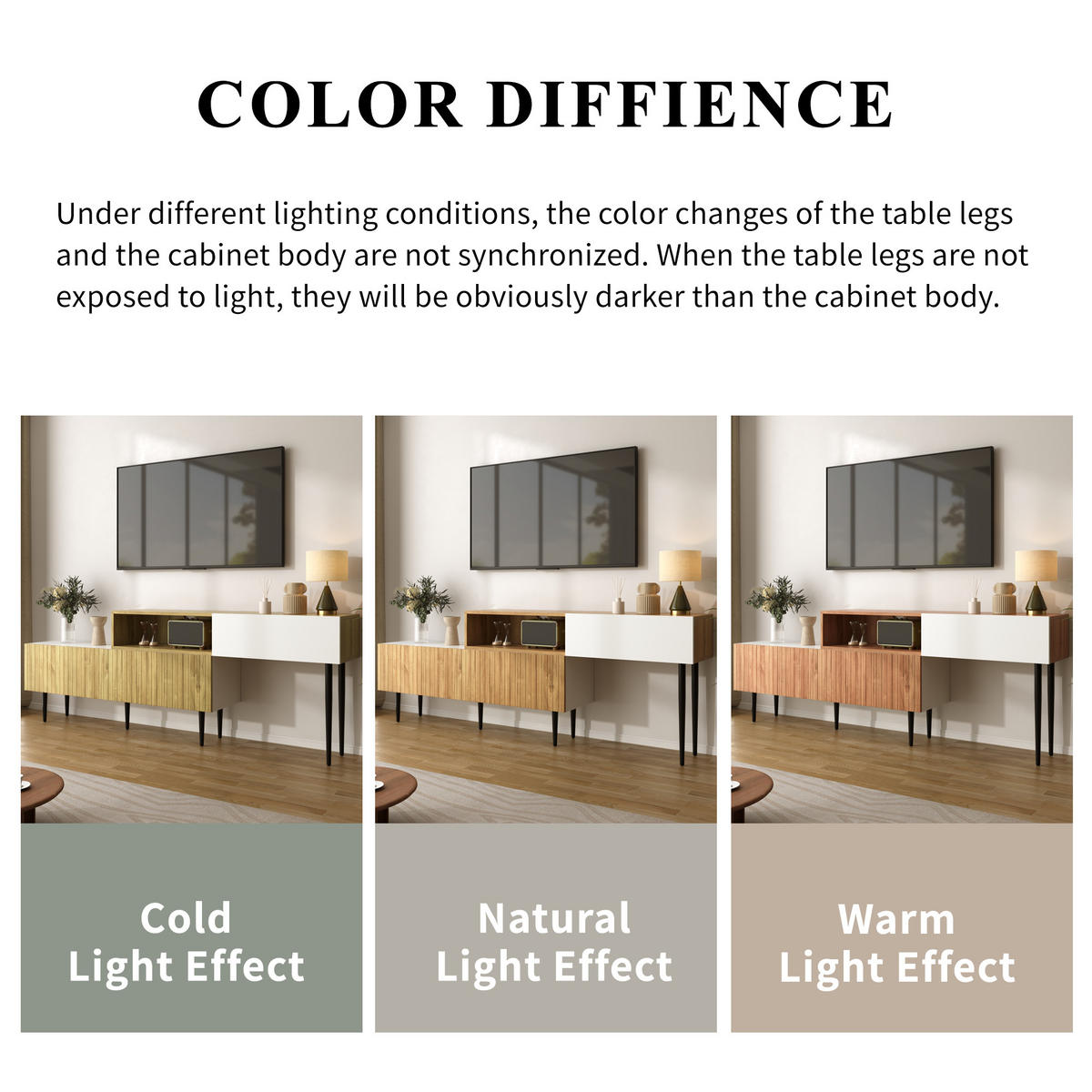 TV-SCHRANK Lowboard verstellbar modular Holzoptik weiß Metallbeine - Weiß, Holz (220/63.5/30cm) - LEBENLANG