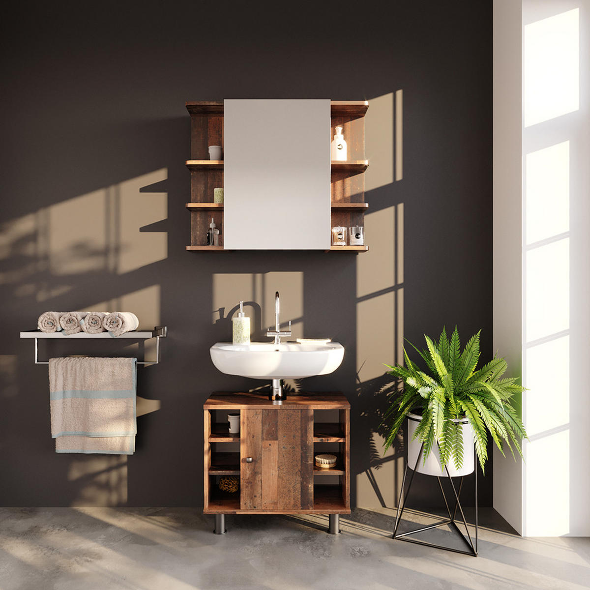 BADSPIEGELSCHRANK Fynn Antikholz 79.6 x 64 cm - Eichefarben, Holzwerkstoff (79.6/64/21.2cm) - Vicco