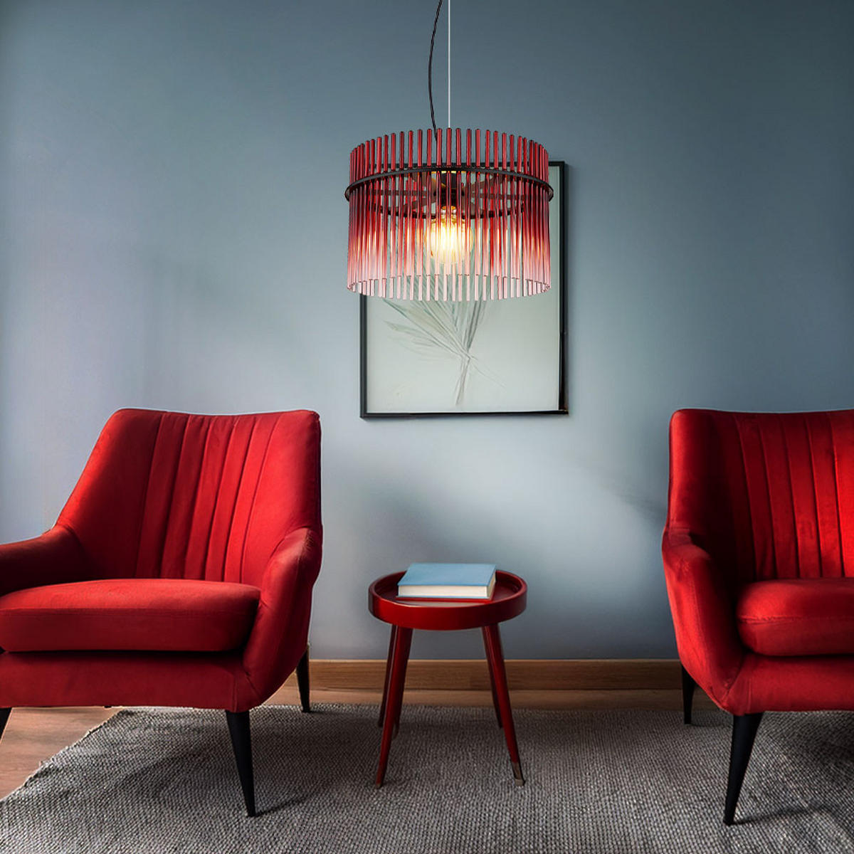 HÄNGELEUCHTE Metall Rot - Rot, Glas (40/40/150cm) - Globo Lighting