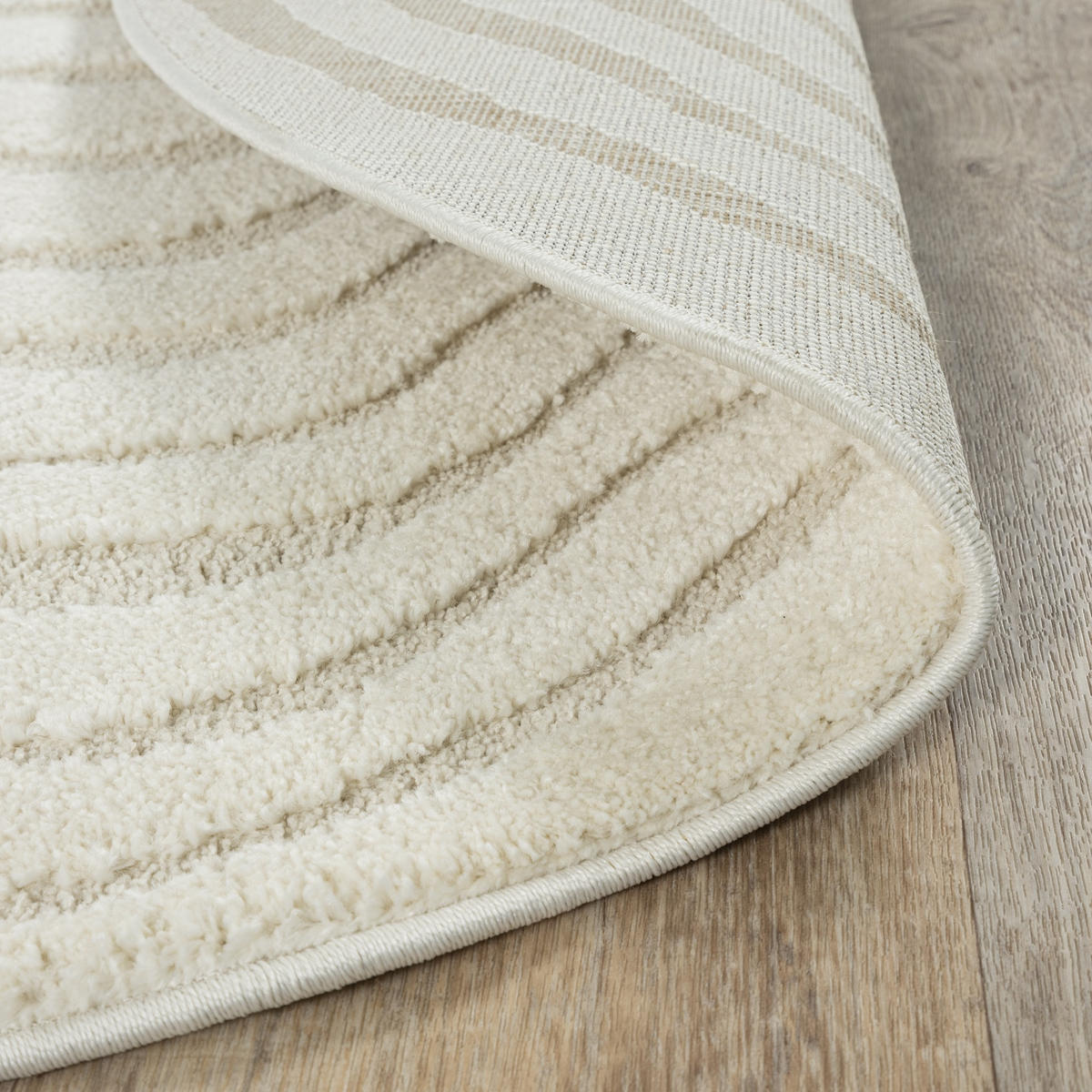 RUNDTEPPICH Streifen CETINA Polypropylen Creme 120 x 120 cm - Beige, Textil (120/120cm) - KADIMA DESIGN