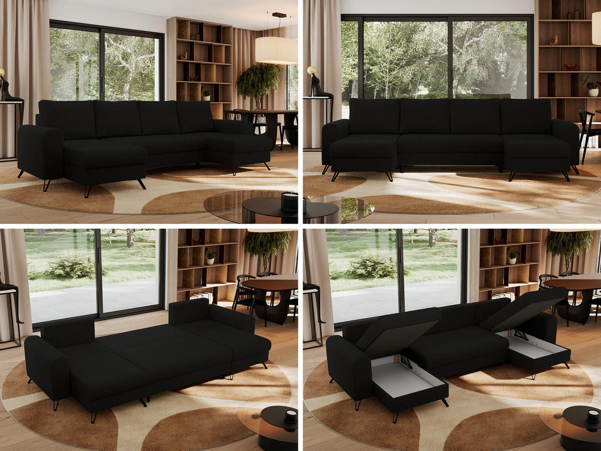 WOHNLANDSCHAFT AXEL U Boucle Schwarz - Schwarz, Textil/Metall (312/90/140cm) - MKS