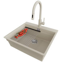 GRANITSPÜLE Oslo Max, 2-er set Beige 58/53 cm 1 Becken + Küchenarmatur 40/20 cm + Ablauf-Set + Aufrollbare Abtropffläche ab 60er Unterschrank - Chromfarben/Beige, Kunststoff (58/20/53cm) - Primagran