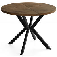 ESSTISCH Valeo runder ausziehbarer, Lefkas Eiche 100-180/100/76 cm - Alteiche/Schwarz, Holzwerkstoff/Metall (100/180/76cm) - WFL GROUP